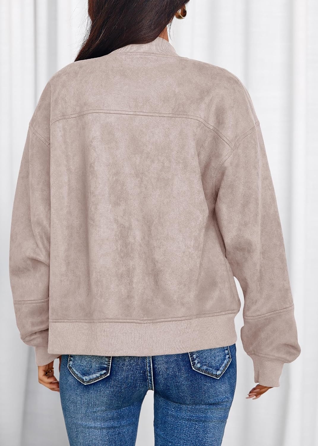 image:imageLazysmile Womens Faux Suede Bomber Jackets Fall Fashion OutfitsApricot