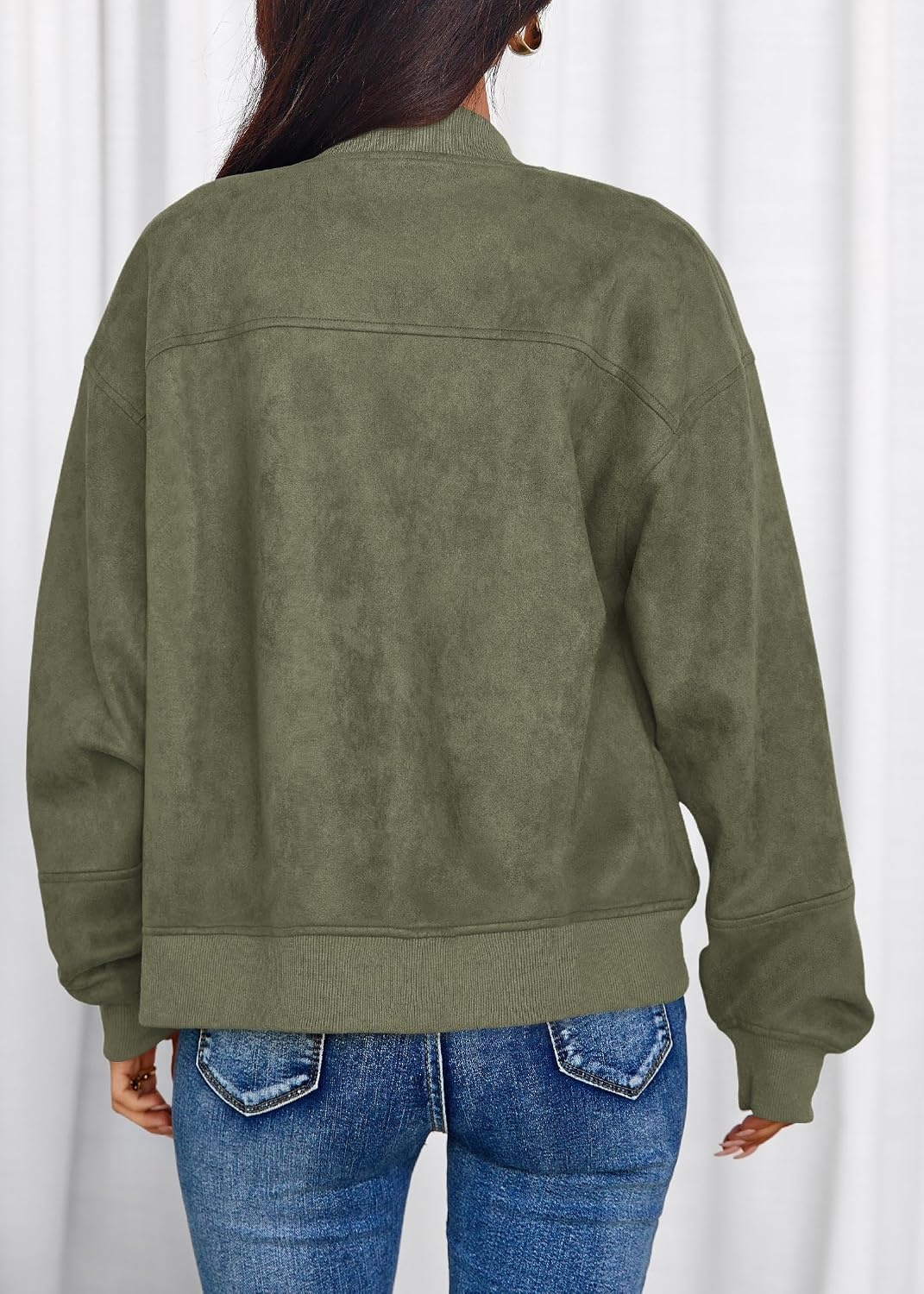 image:imageLazysmile Womens Faux Suede Bomber Jackets Fall Fashion OutfitsArmy Green