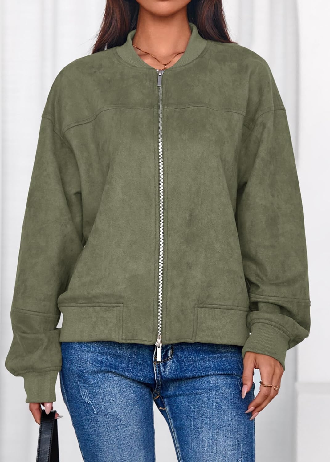 image:imageLazysmile Womens Faux Suede Bomber Jackets Fall Fashion OutfitsArmy Green