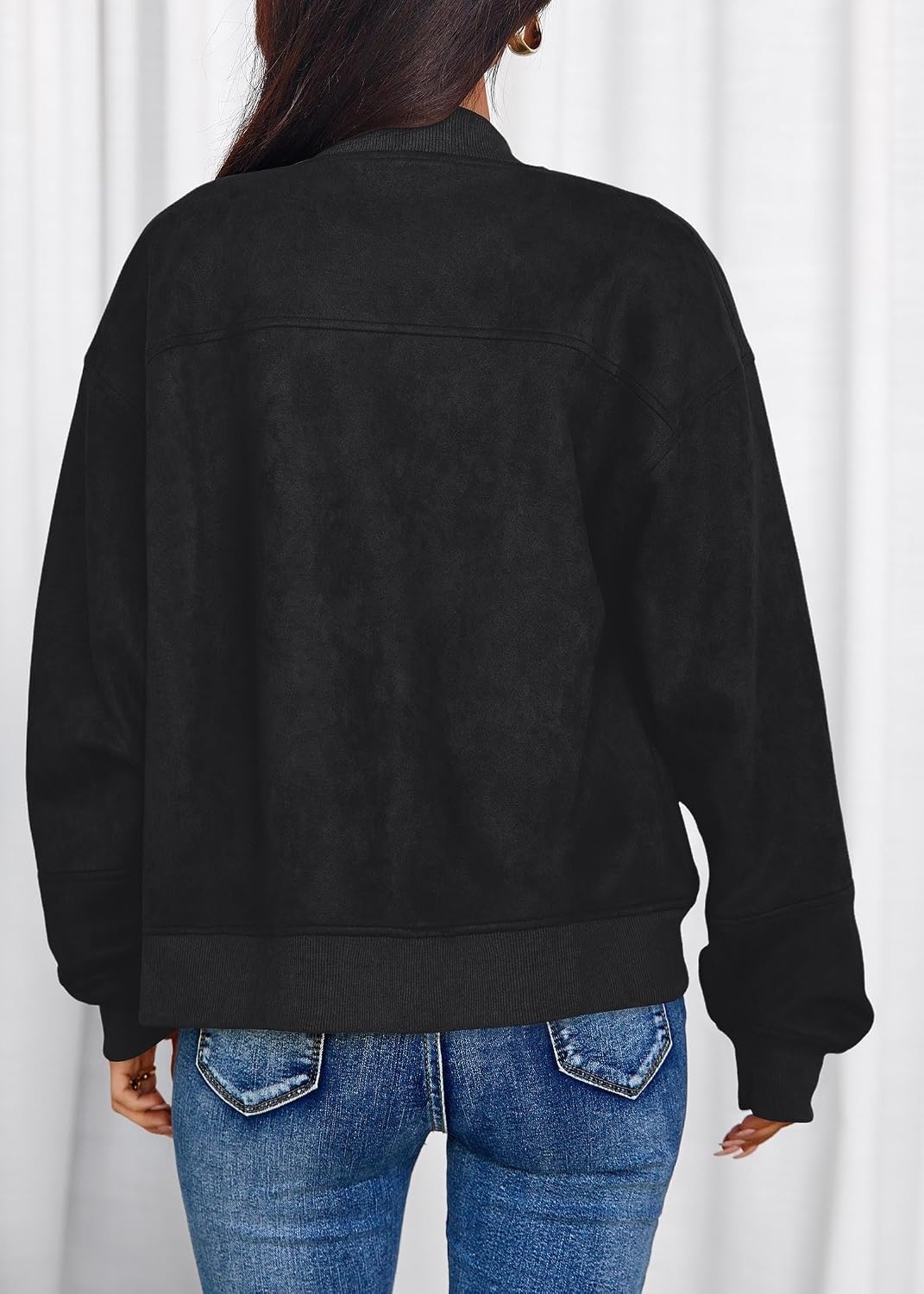 image:imageLazysmile Womens Faux Suede Bomber Jackets Fall Fashion OutfitsBlack