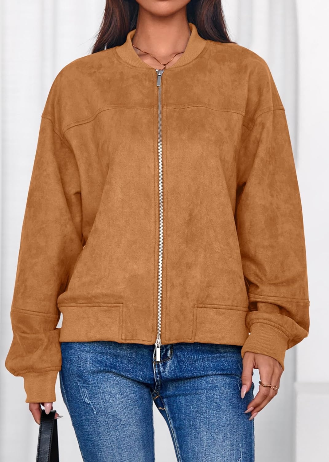 image:imageLazysmile Womens Faux Suede Bomber Jackets Fall Fashion OutfitsBrown