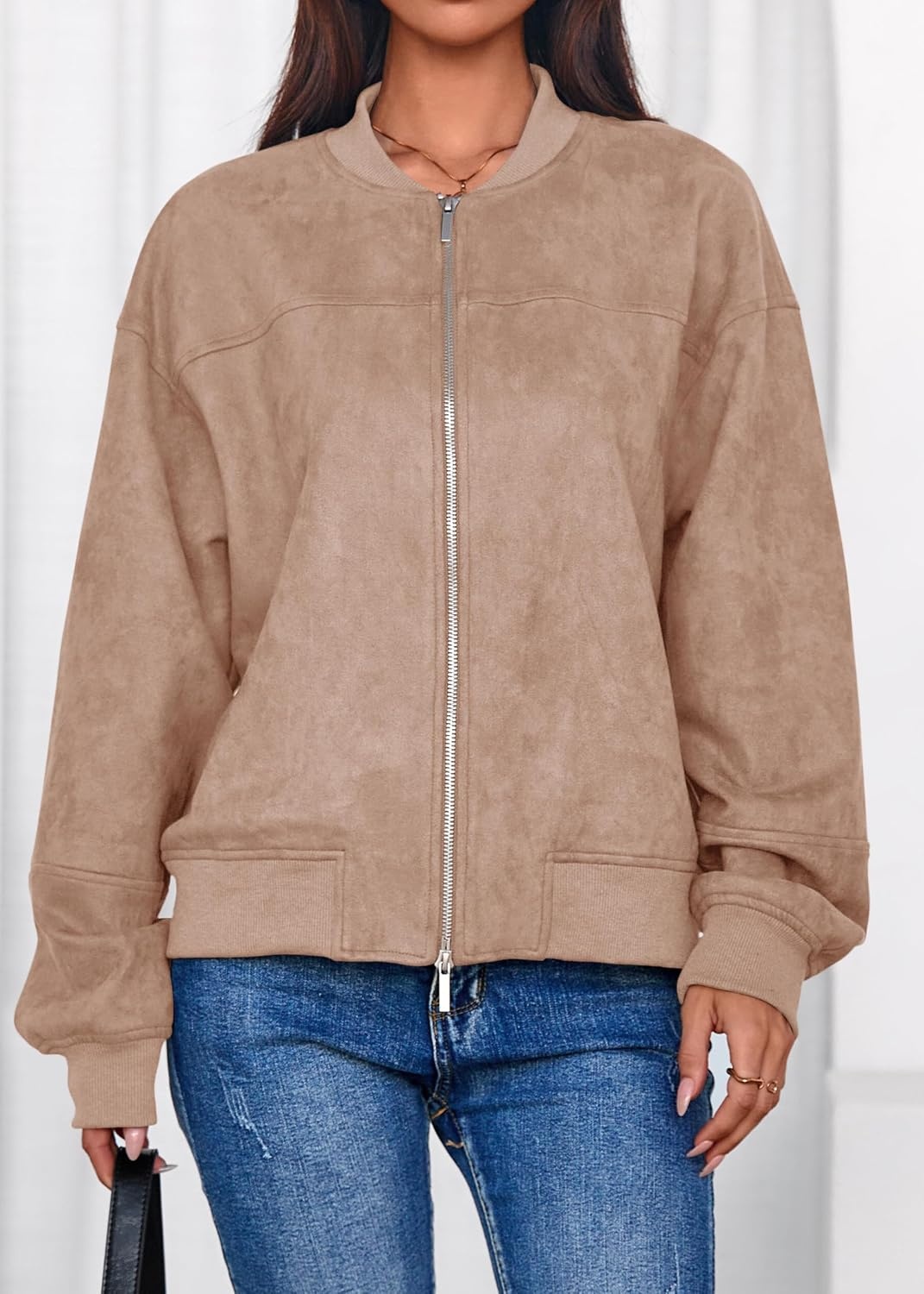 image:imageLazysmile Womens Faux Suede Bomber Jackets Fall Fashion OutfitsCamel