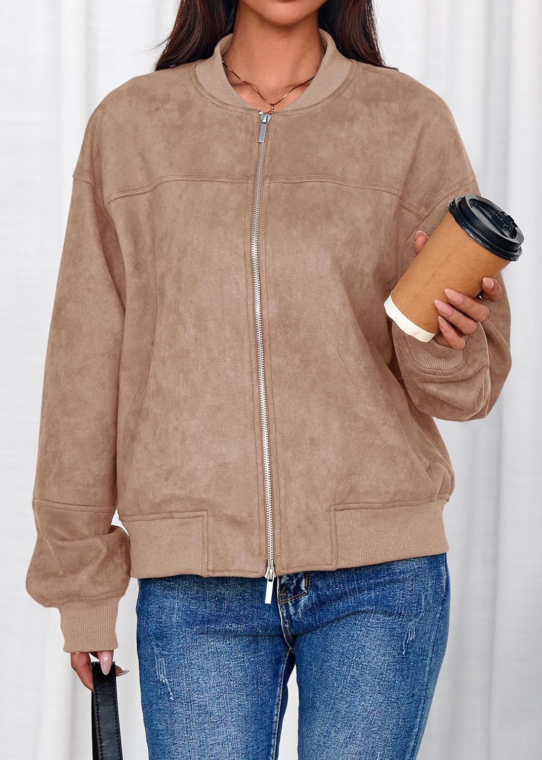 image:imageLazysmile Womens Faux Suede Bomber Jackets Fall Fashion OutfitsCamel