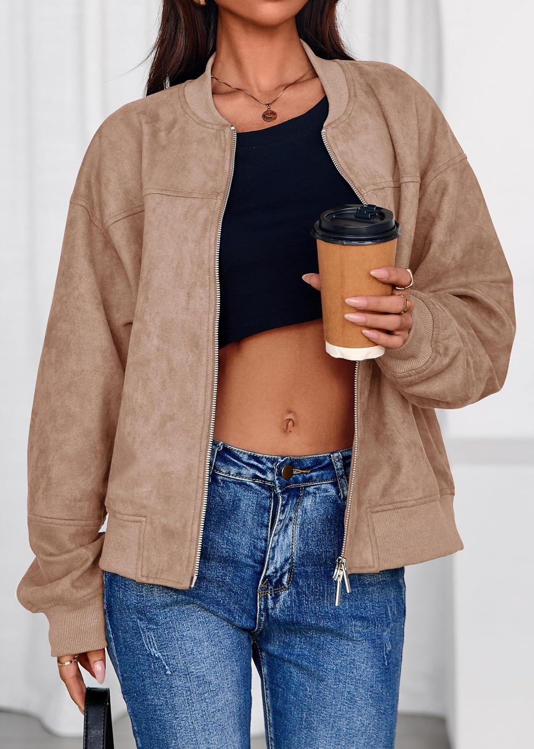 image:imageLazysmile Womens Faux Suede Bomber Jackets Fall Fashion OutfitsCamel
