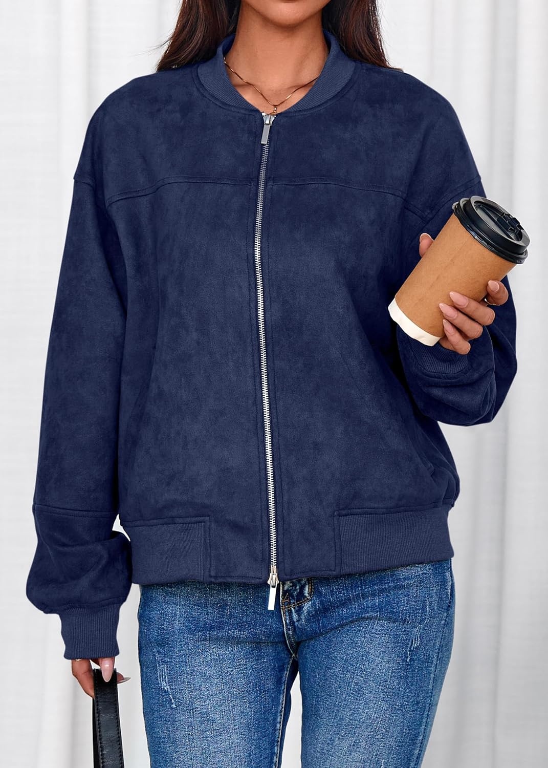 image:imageLazysmile Womens Faux Suede Bomber Jackets Fall Fashion OutfitsNavy