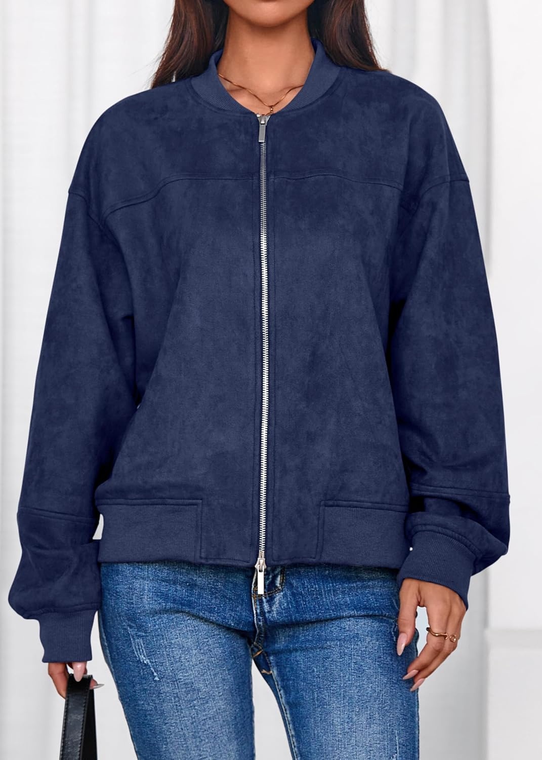 image:imageLazysmile Womens Faux Suede Bomber Jackets Fall Fashion OutfitsNavy