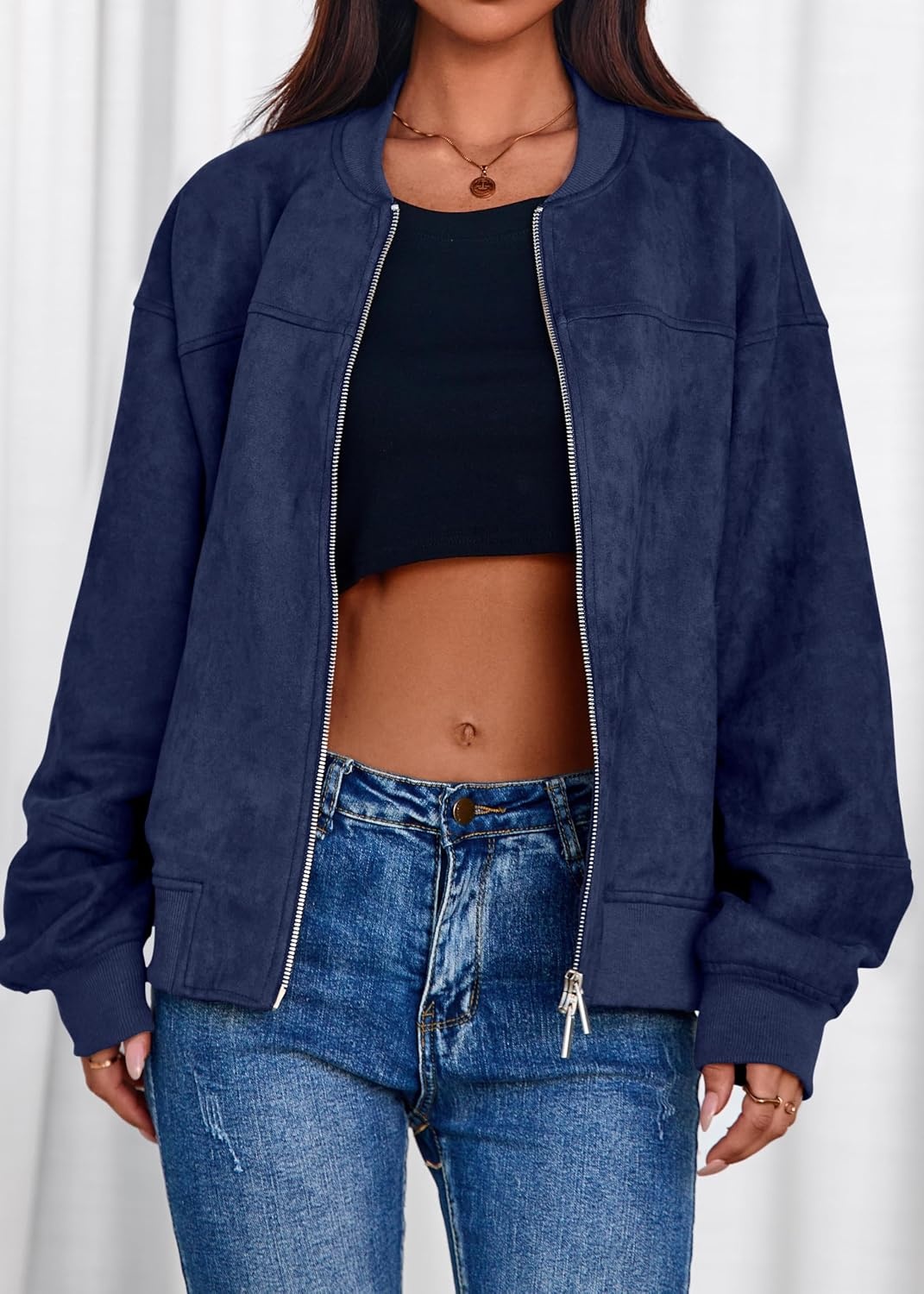 image:imageLazysmile Womens Faux Suede Bomber Jackets Fall Fashion OutfitsNavy