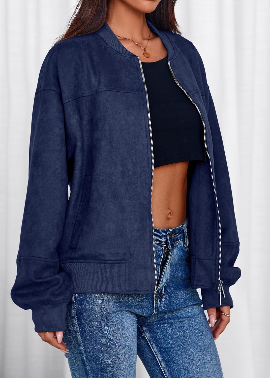 image:imageLazysmile Womens Faux Suede Bomber Jackets Fall Fashion OutfitsNavy