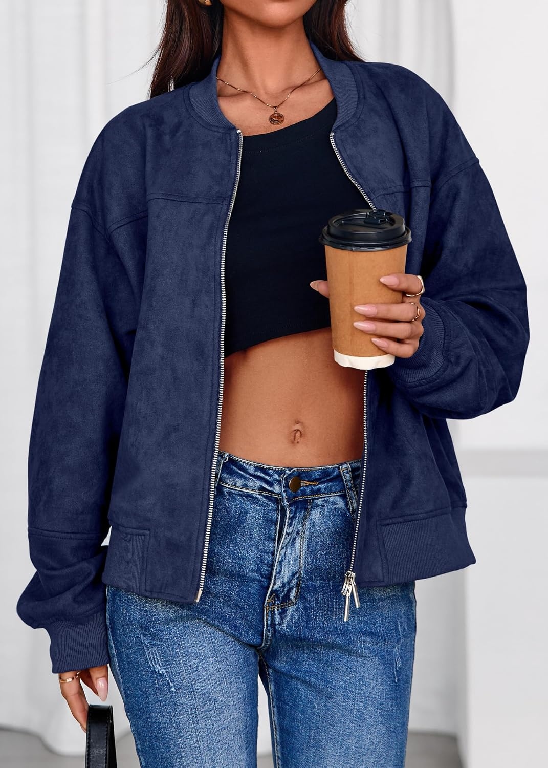 image:imageLazysmile Womens Faux Suede Bomber Jackets Fall Fashion OutfitsNavy