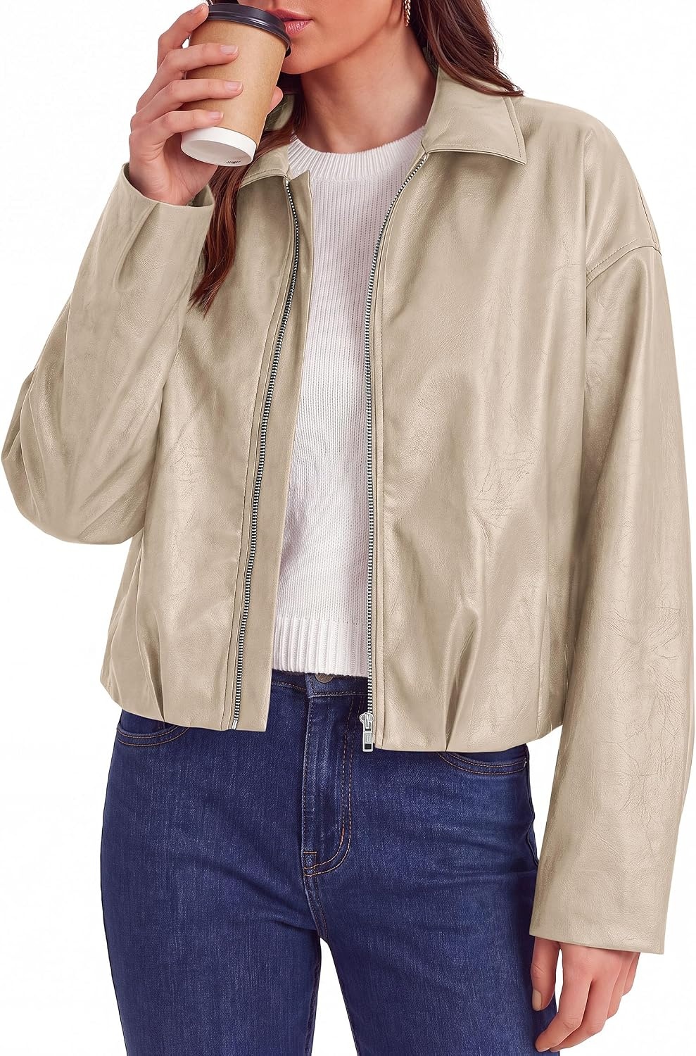 image:imagePRETTYGARDEN Faux Leather Motorcycle Jackets Womens CoatApricot