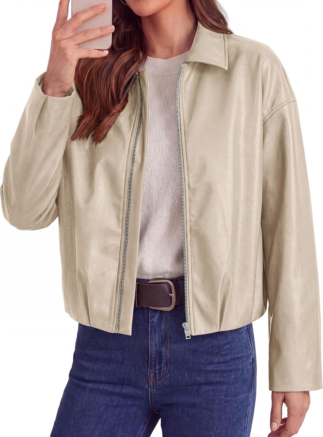 image:imagePRETTYGARDEN Faux Leather Motorcycle Jackets Womens CoatApricot