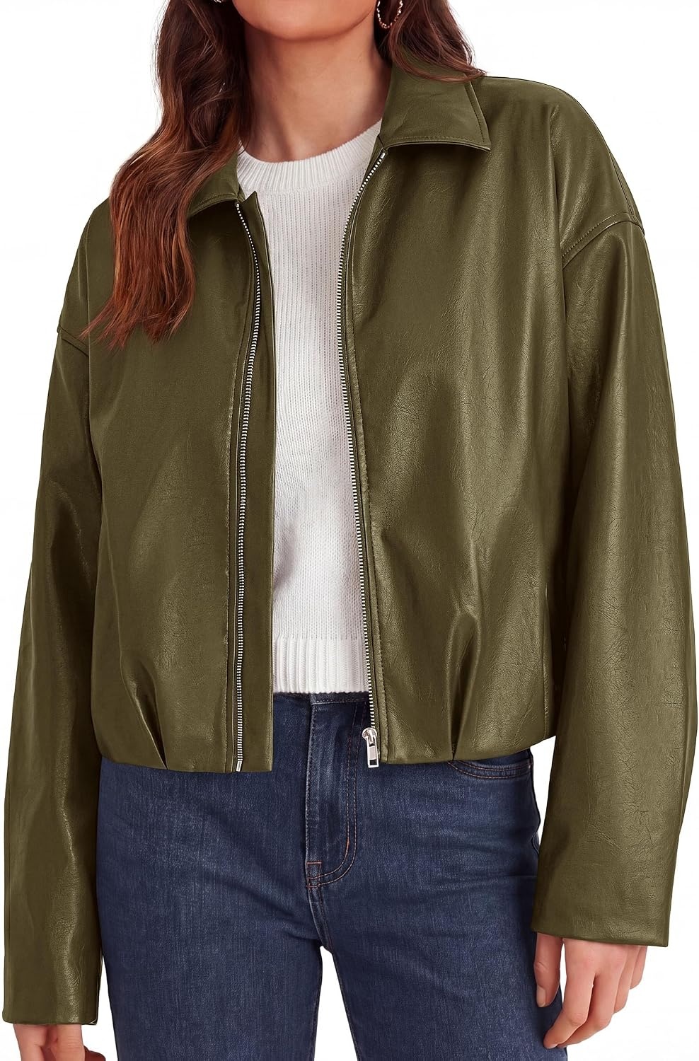 image:imagePRETTYGARDEN Faux Leather Motorcycle Jackets Womens CoatArmy Green