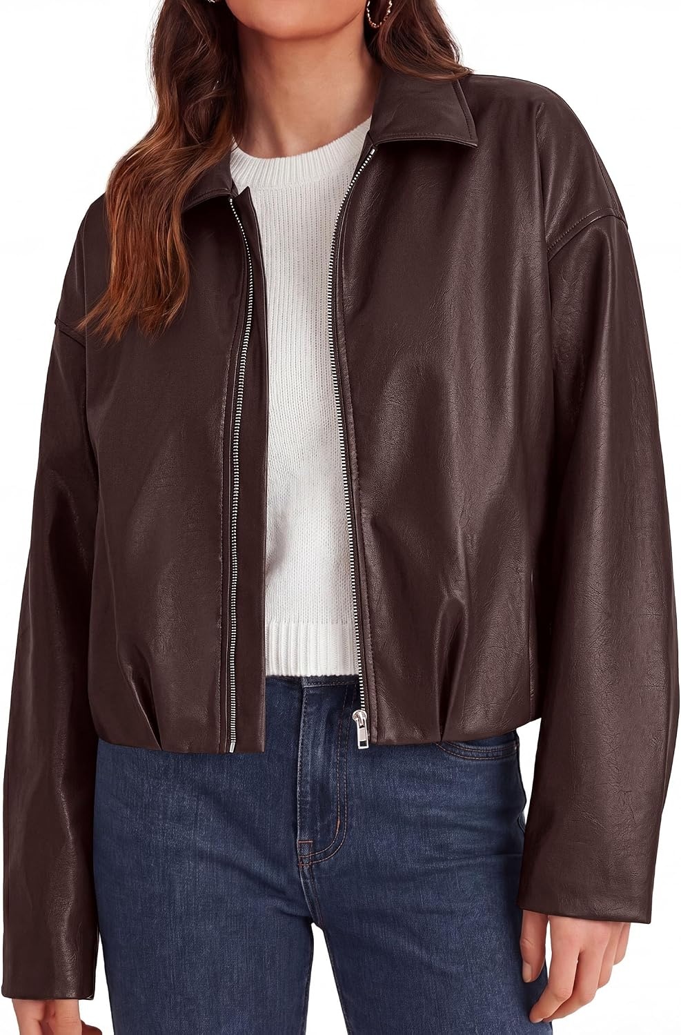 image:imagePRETTYGARDEN Faux Leather Motorcycle Jackets Womens CoatDark Brown