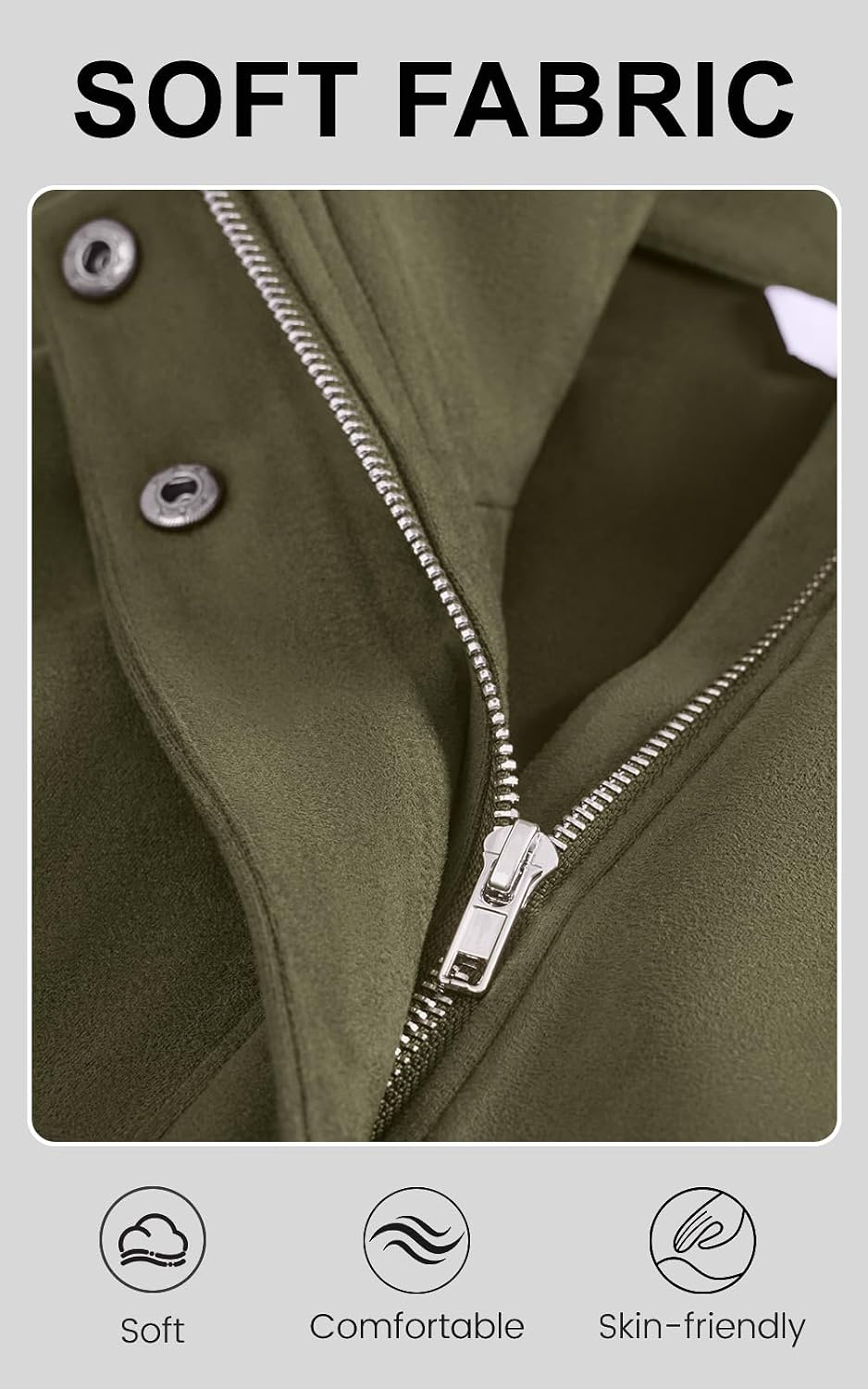 image:imagePRETTYGARDEN Lightweight Faux Suede Bomber Jacket Women Coats OuterwearArmy Green
