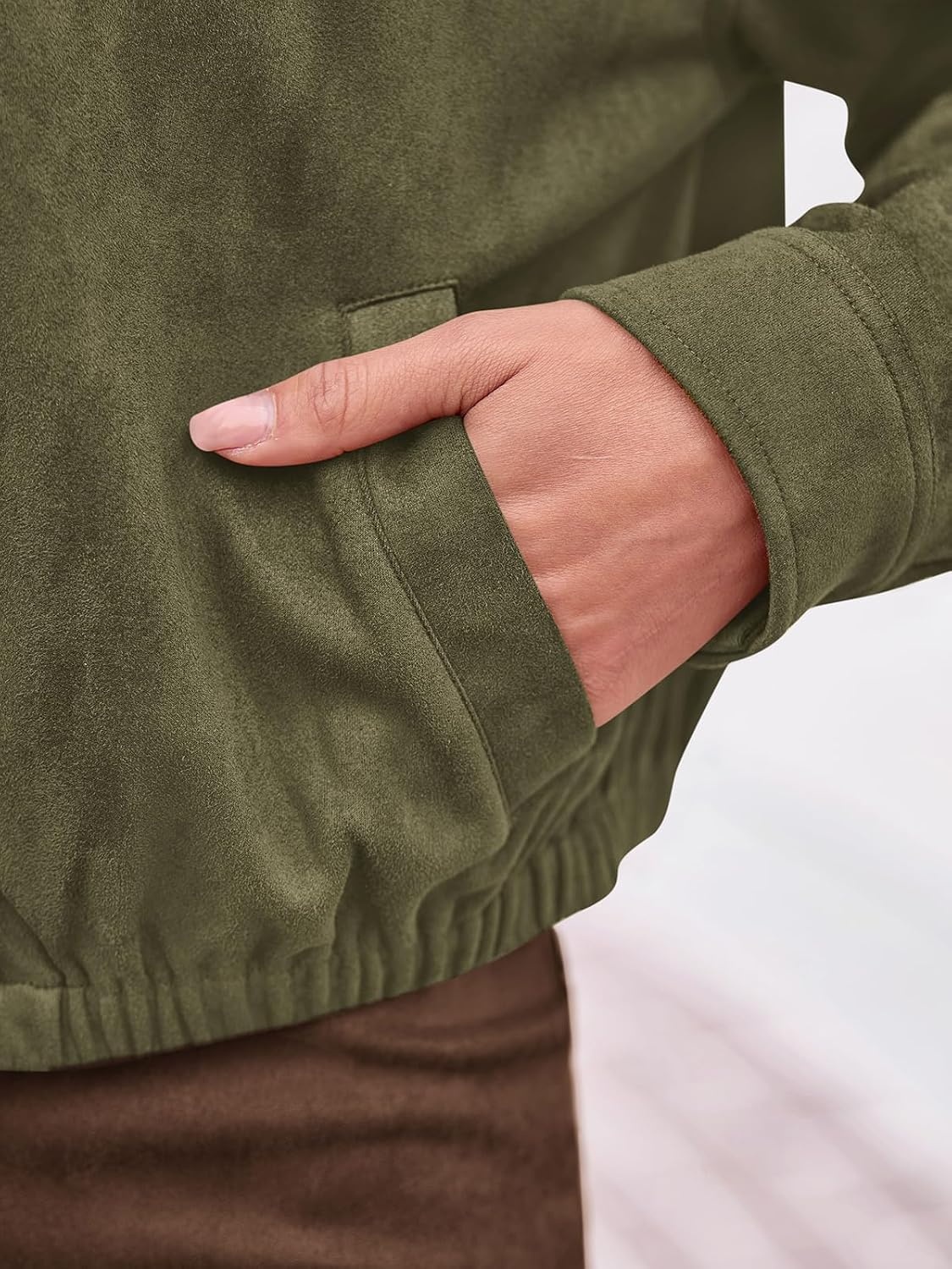 image:imagePRETTYGARDEN Lightweight Faux Suede Bomber Jacket Women Coats OuterwearArmy Green