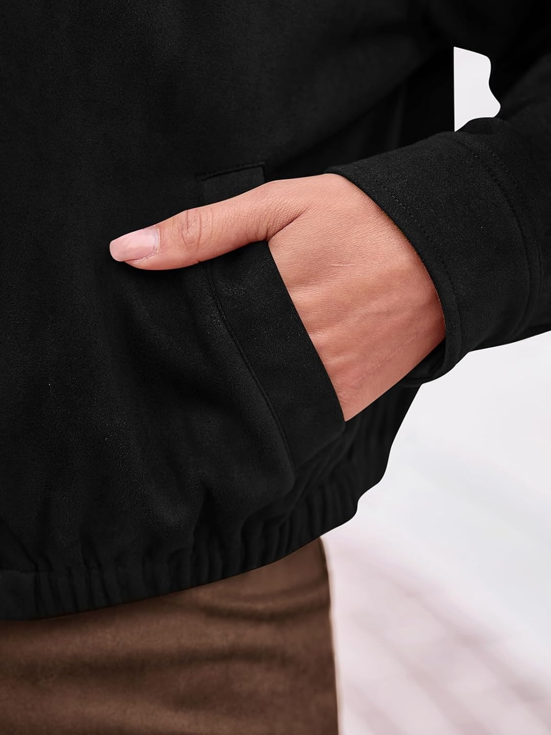 image:imagePRETTYGARDEN Lightweight Faux Suede Bomber Jacket Women Coats OuterwearBlack