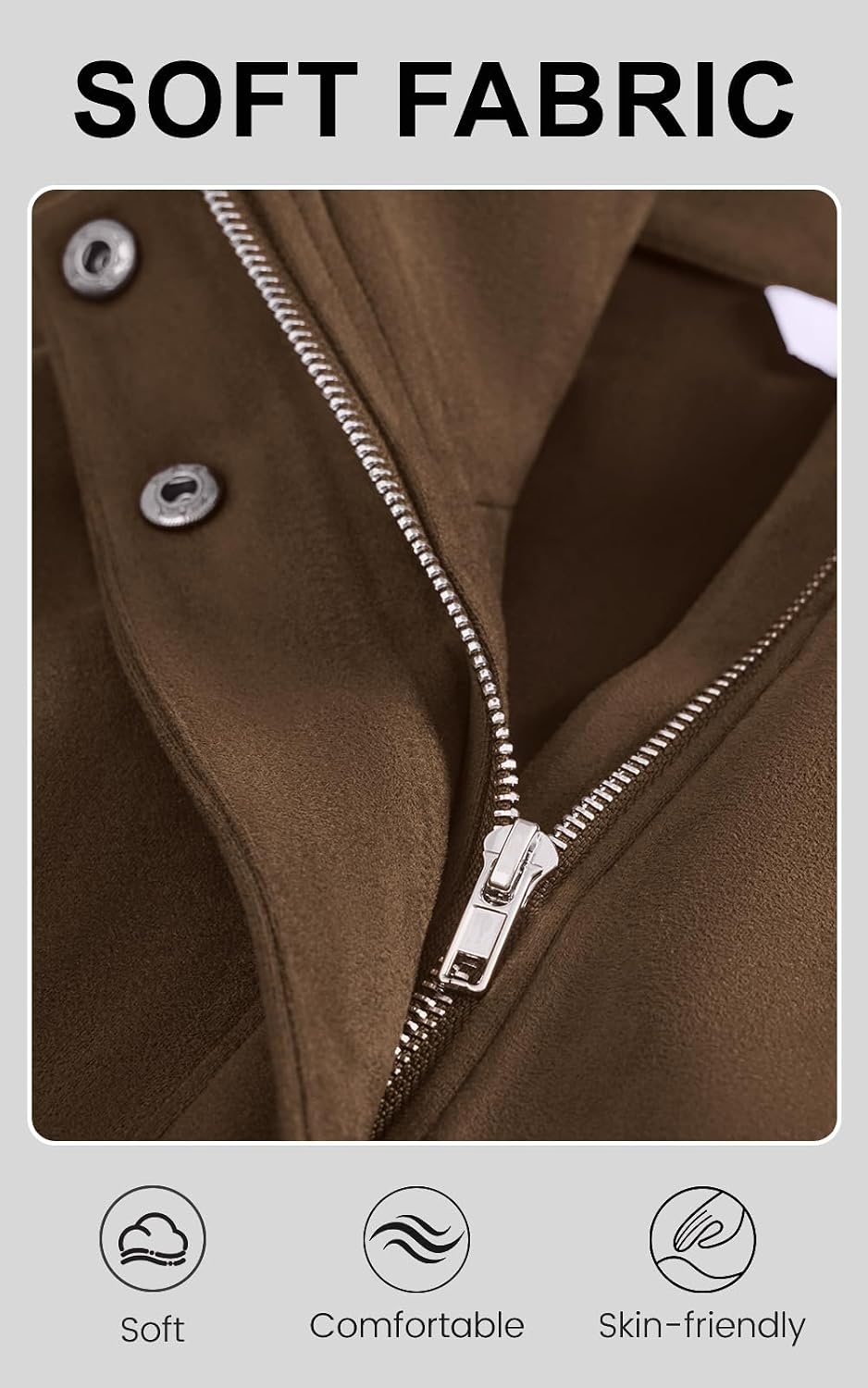 image:imagePRETTYGARDEN Lightweight Faux Suede Bomber Jacket Women Coats OuterwearCoffee