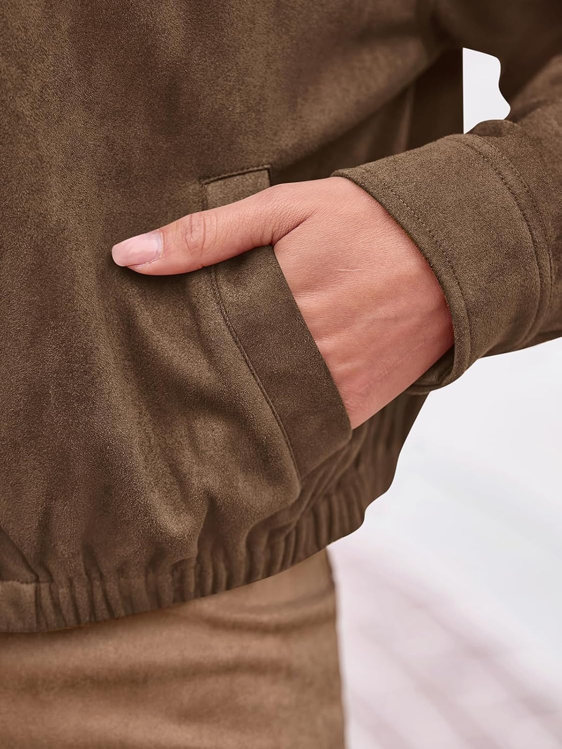 image:imagePRETTYGARDEN Lightweight Faux Suede Bomber Jacket Women Coats OuterwearCoffee