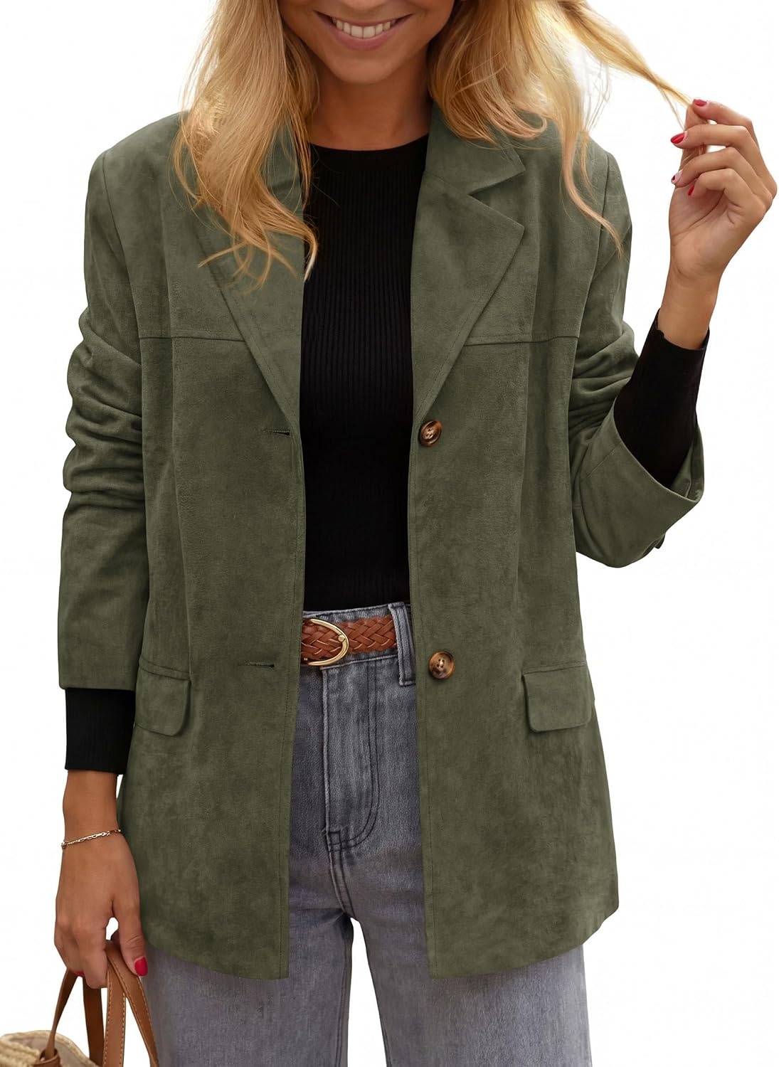 image:imagePRETTYGARDEN Womens Faux Suede Western Blazer JacketArmy Green