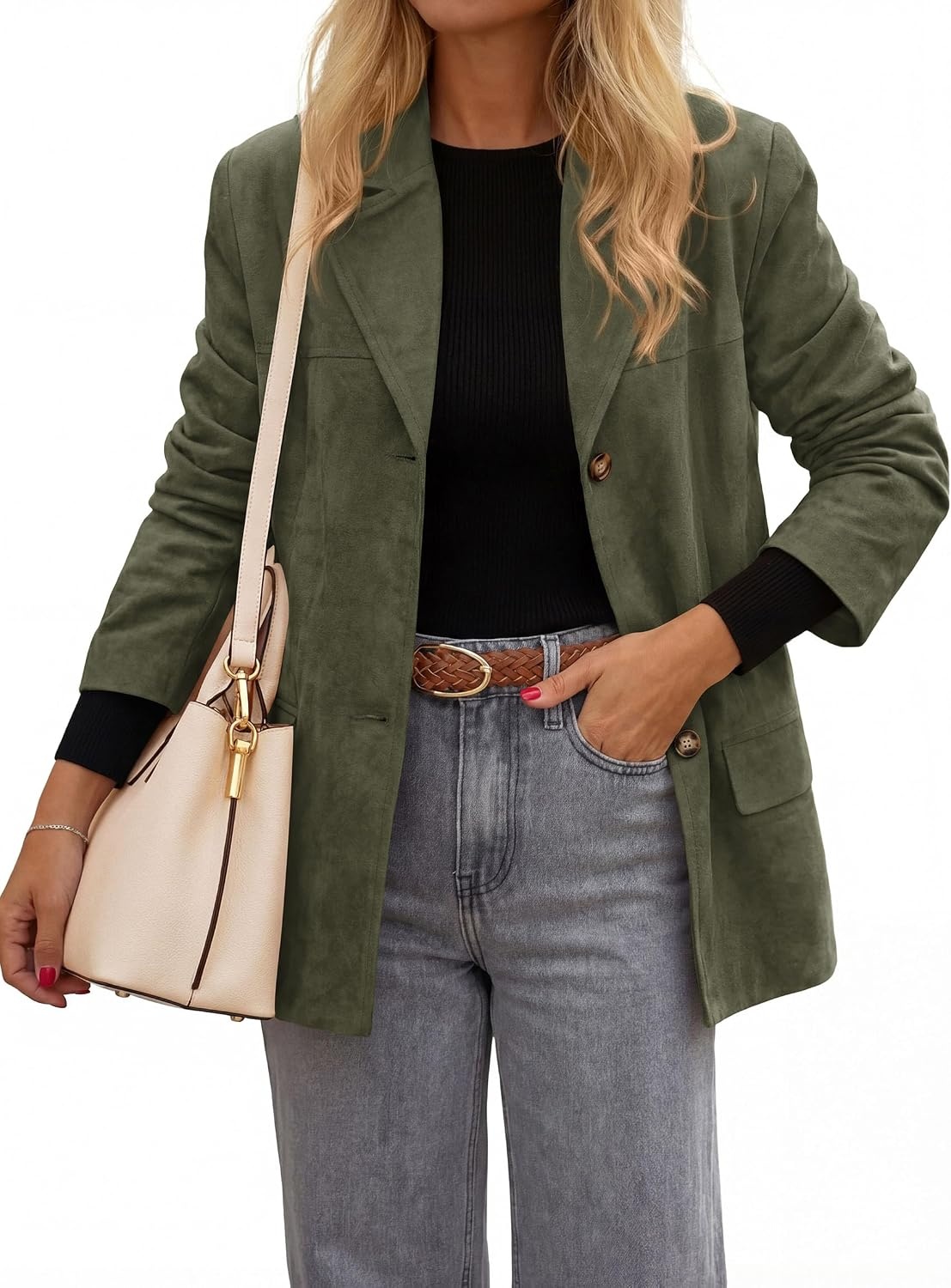 image:imagePRETTYGARDEN Womens Faux Suede Western Blazer JacketArmy Green