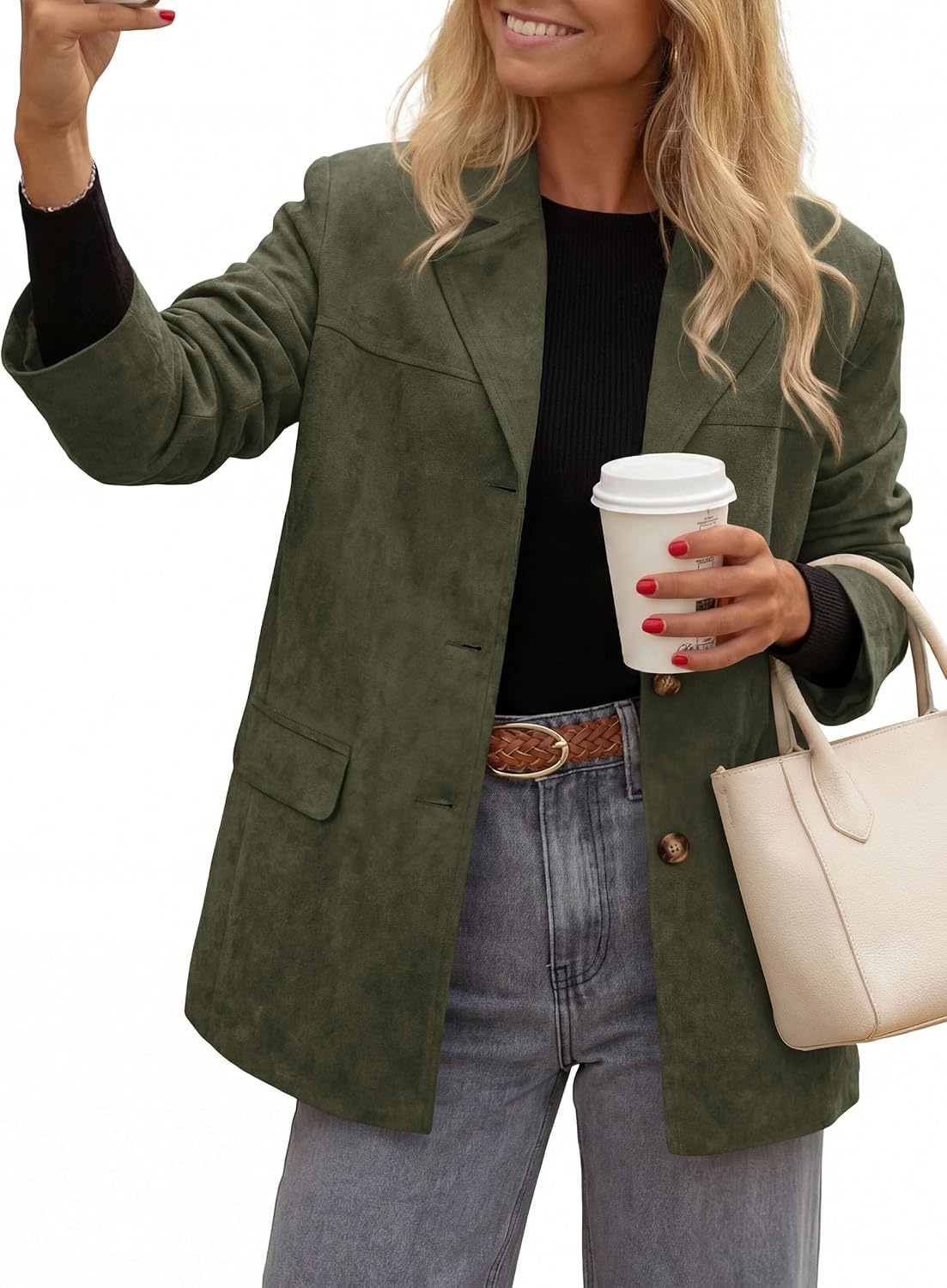 image:imagePRETTYGARDEN Womens Faux Suede Western Blazer JacketArmy Green