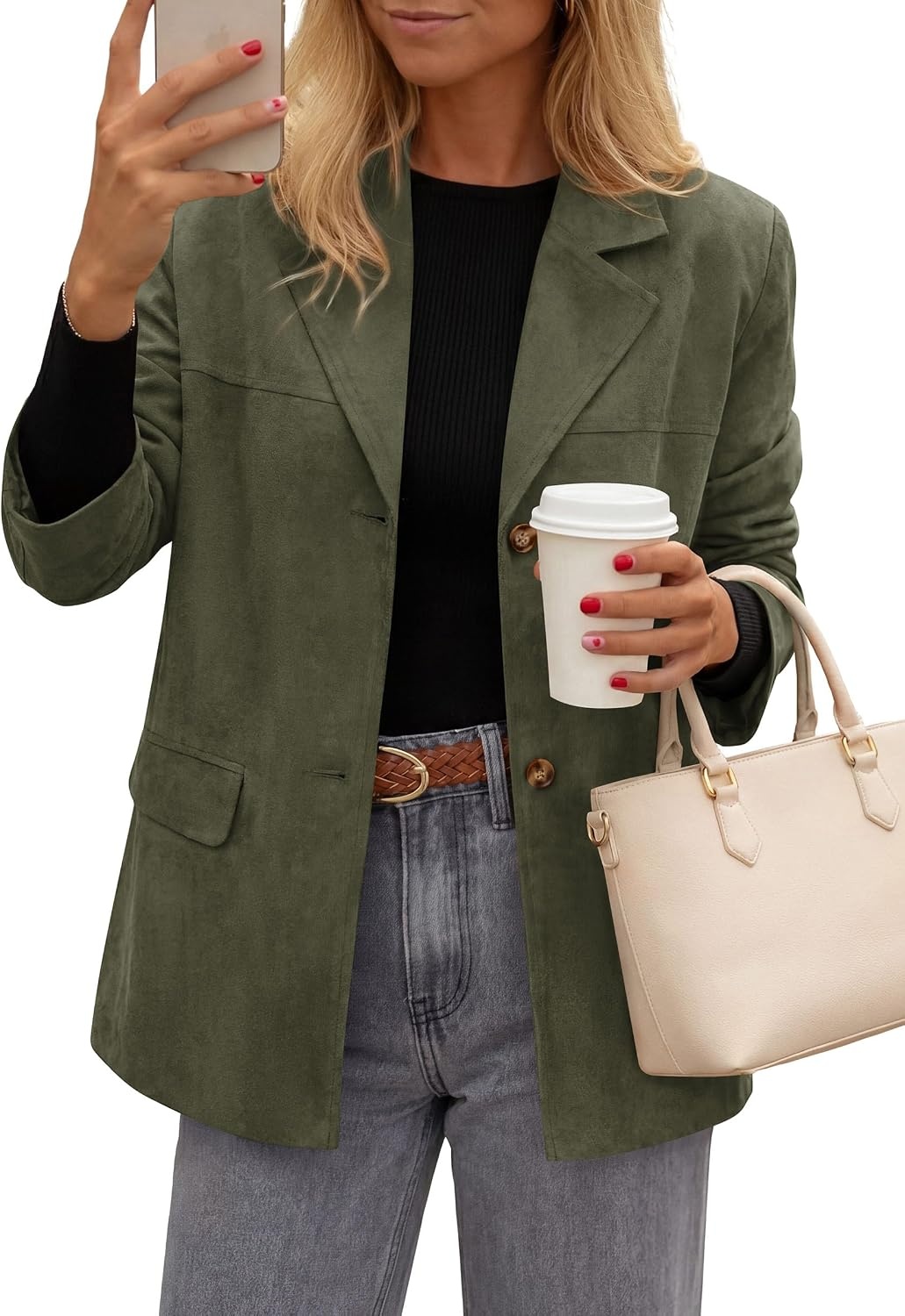 image:imagePRETTYGARDEN Womens Faux Suede Western Blazer JacketArmy Green