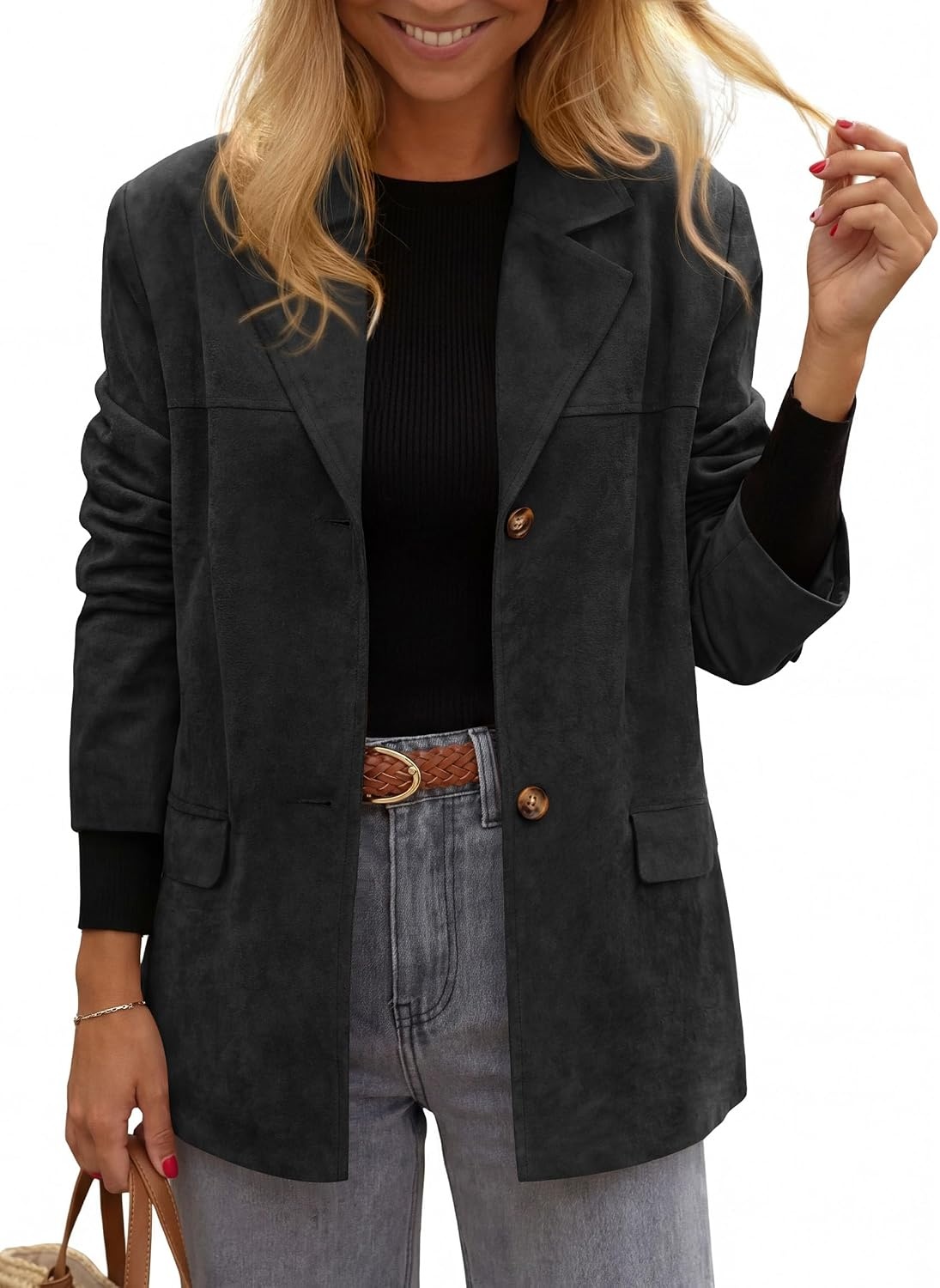 image:imagePRETTYGARDEN Womens Faux Suede Western Blazer JacketBlack