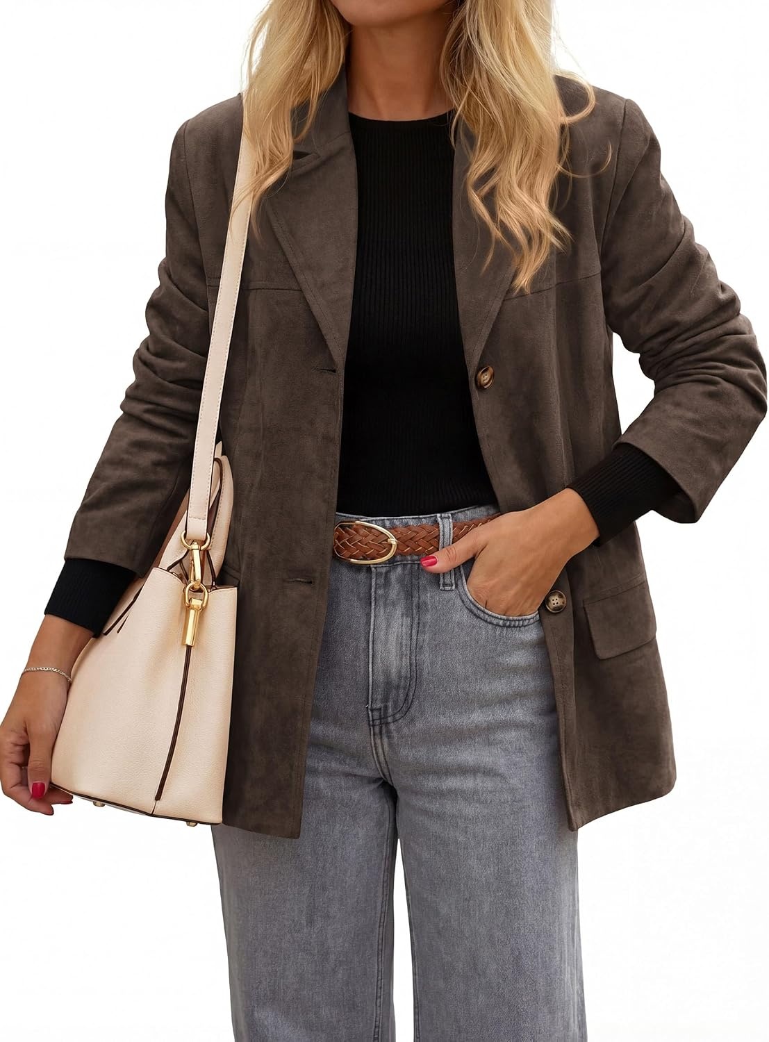 image:imagePRETTYGARDEN Womens Faux Suede Western Blazer JacketDark Brown