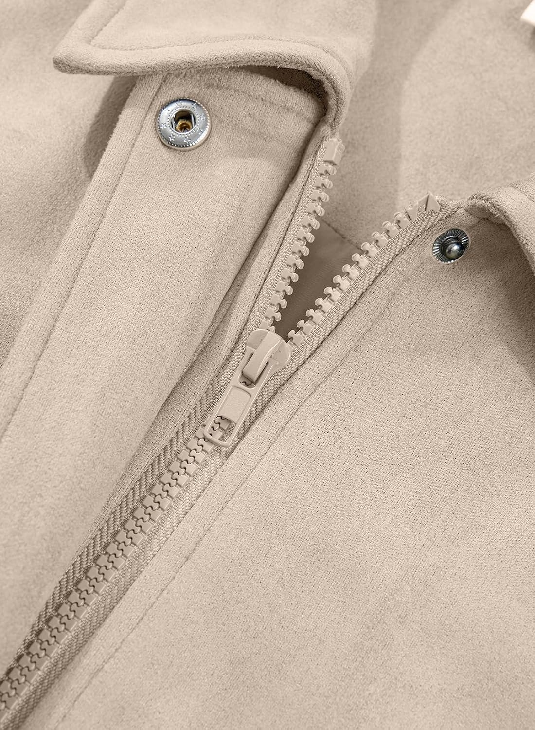 image:imageSHEWIN Womens Faux Suede Bomber Jacket Oversized Zip Up Cropped CoatBeige