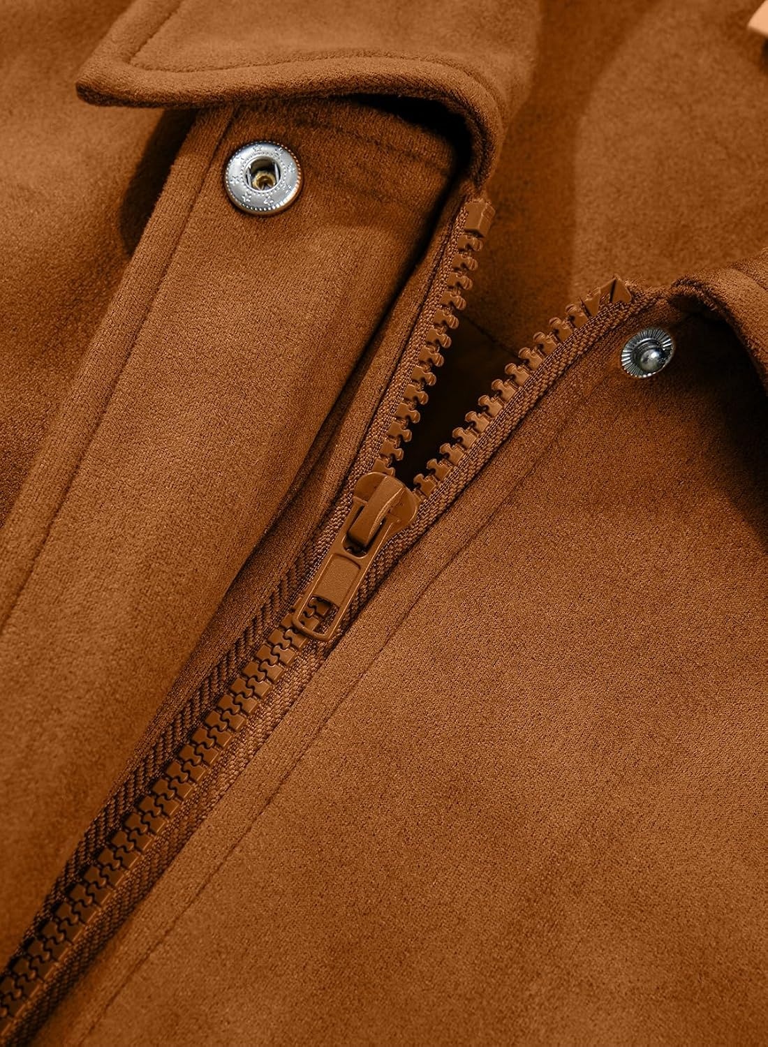 image:imageSHEWIN Womens Faux Suede Bomber Jacket Oversized Zip Up Cropped CoatCinnamon