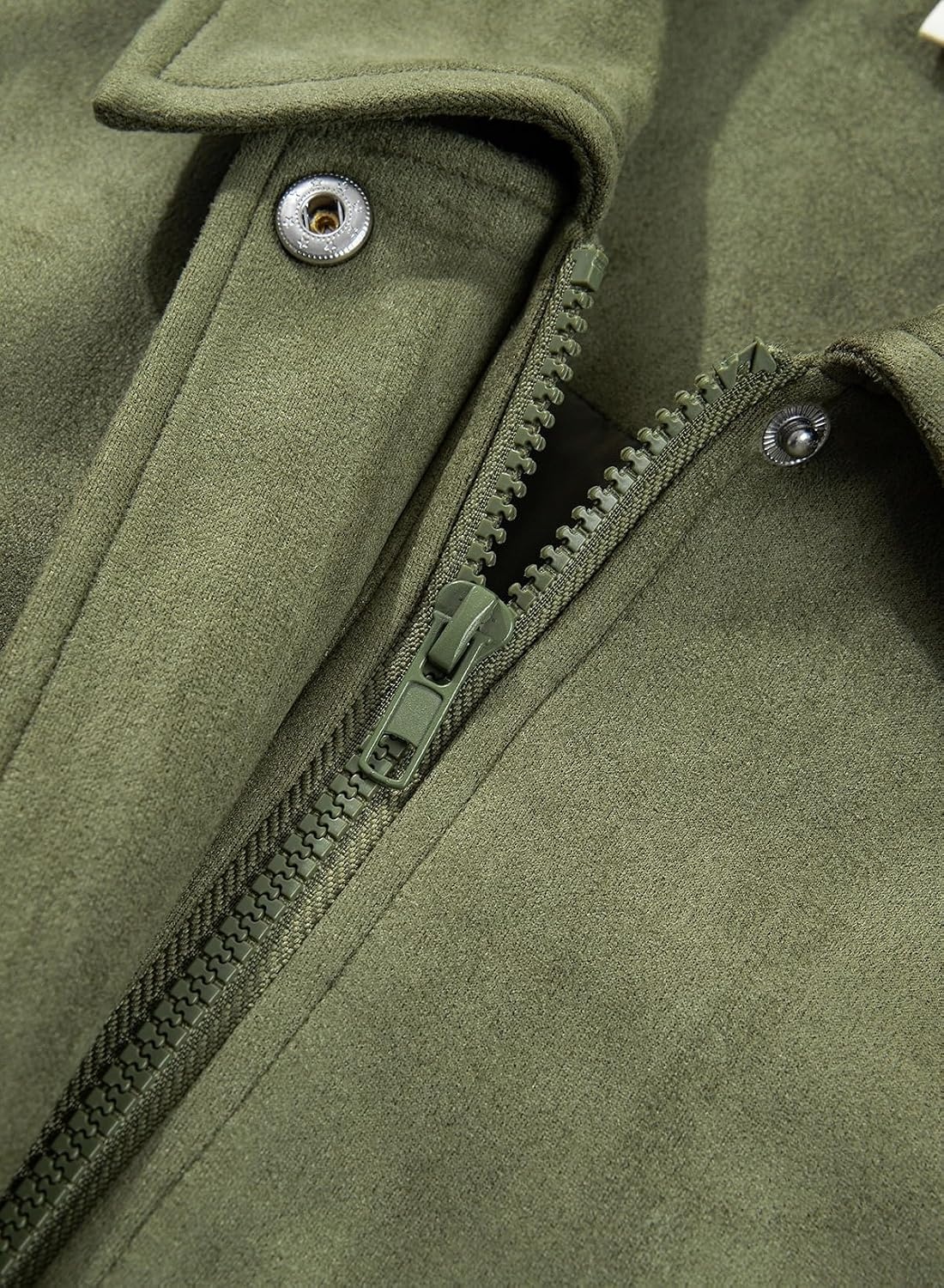 image:imageSHEWIN Womens Faux Suede Bomber Jacket Oversized Zip Up Cropped CoatForest Green