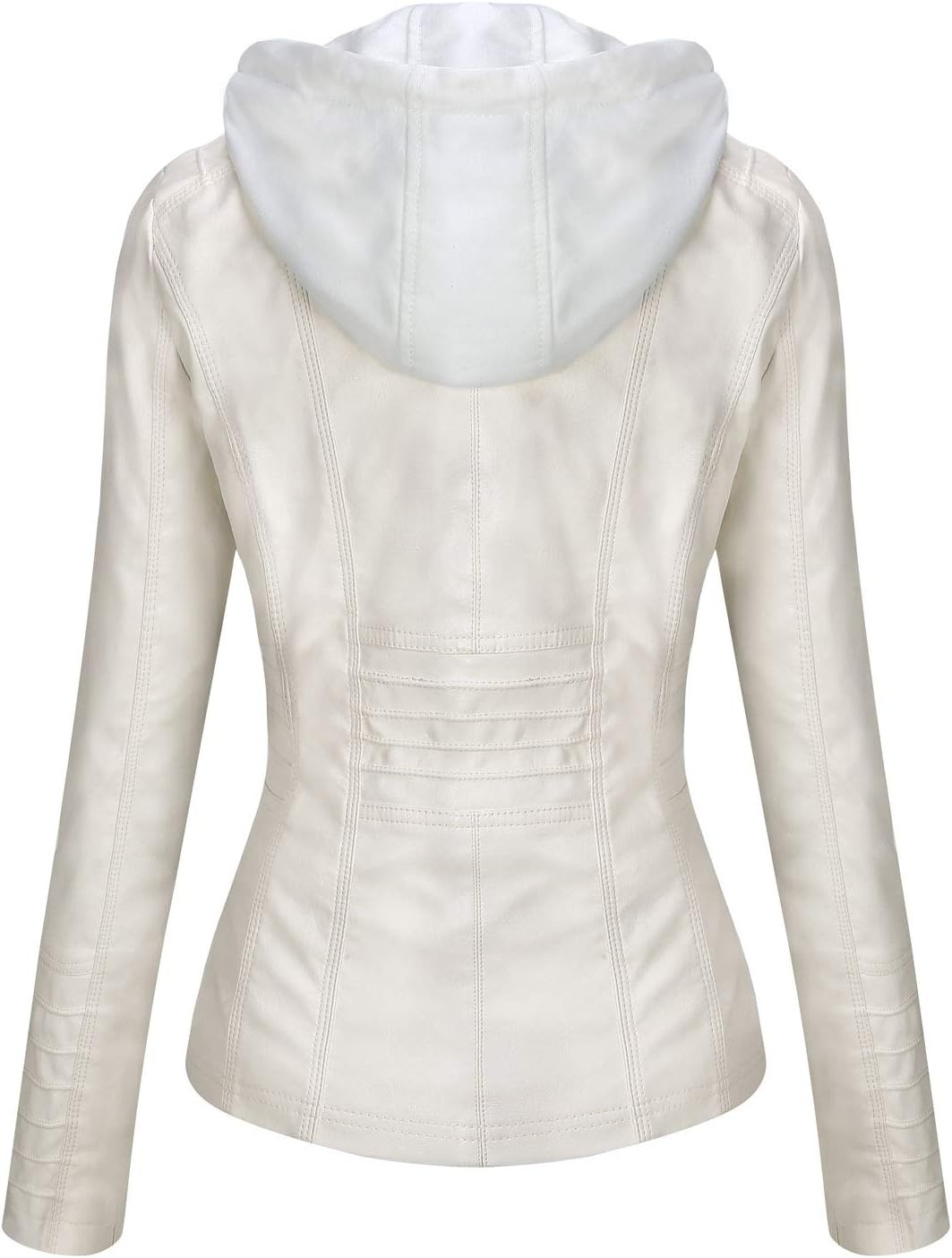 image:imageTanming Faux Leather Jacket Women Hooded Moto Biker CoatCream White