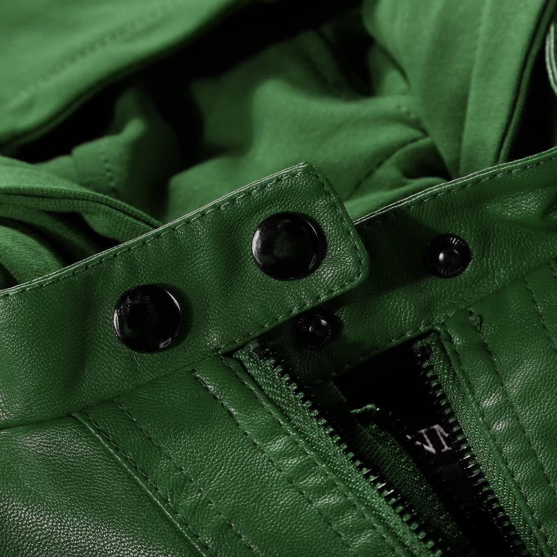 image:imageTanming Faux Leather Jacket Women Hooded Moto Biker CoatGreen