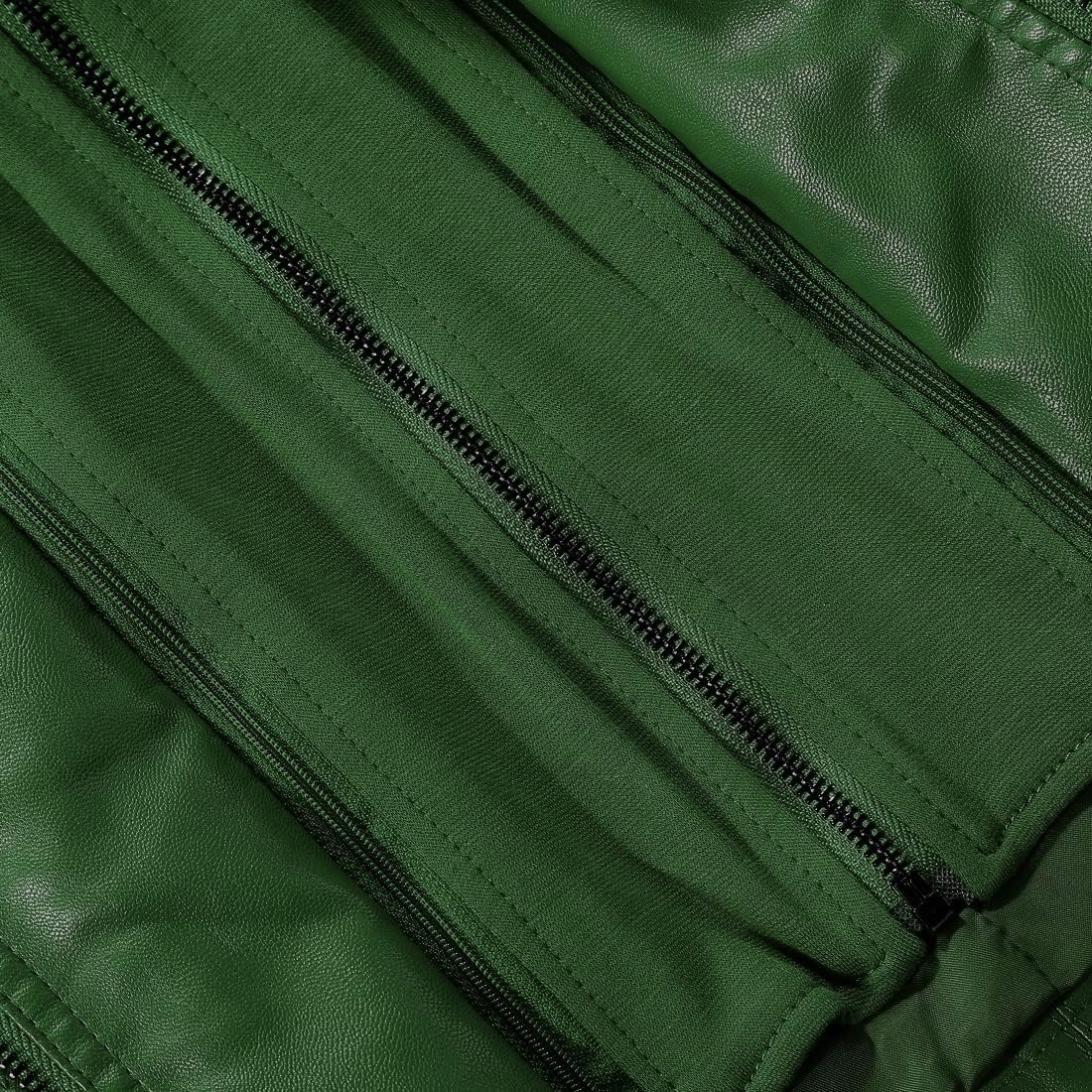 image:imageTanming Faux Leather Jacket Women Hooded Moto Biker CoatGreen