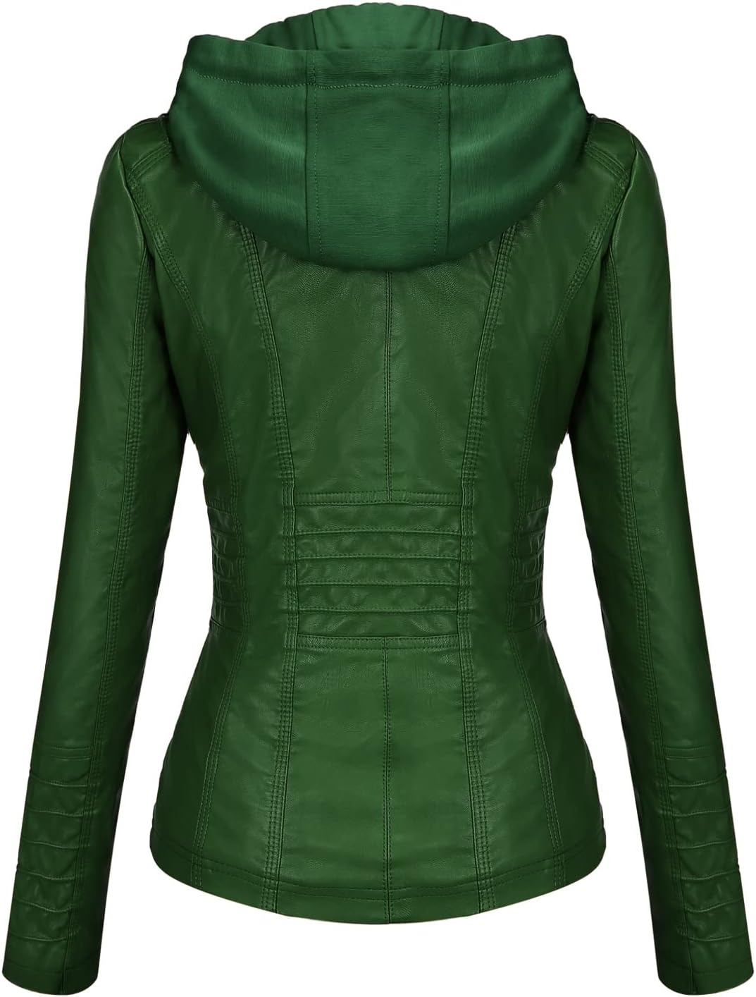 image:imageTanming Faux Leather Jacket Women Hooded Moto Biker CoatGreen