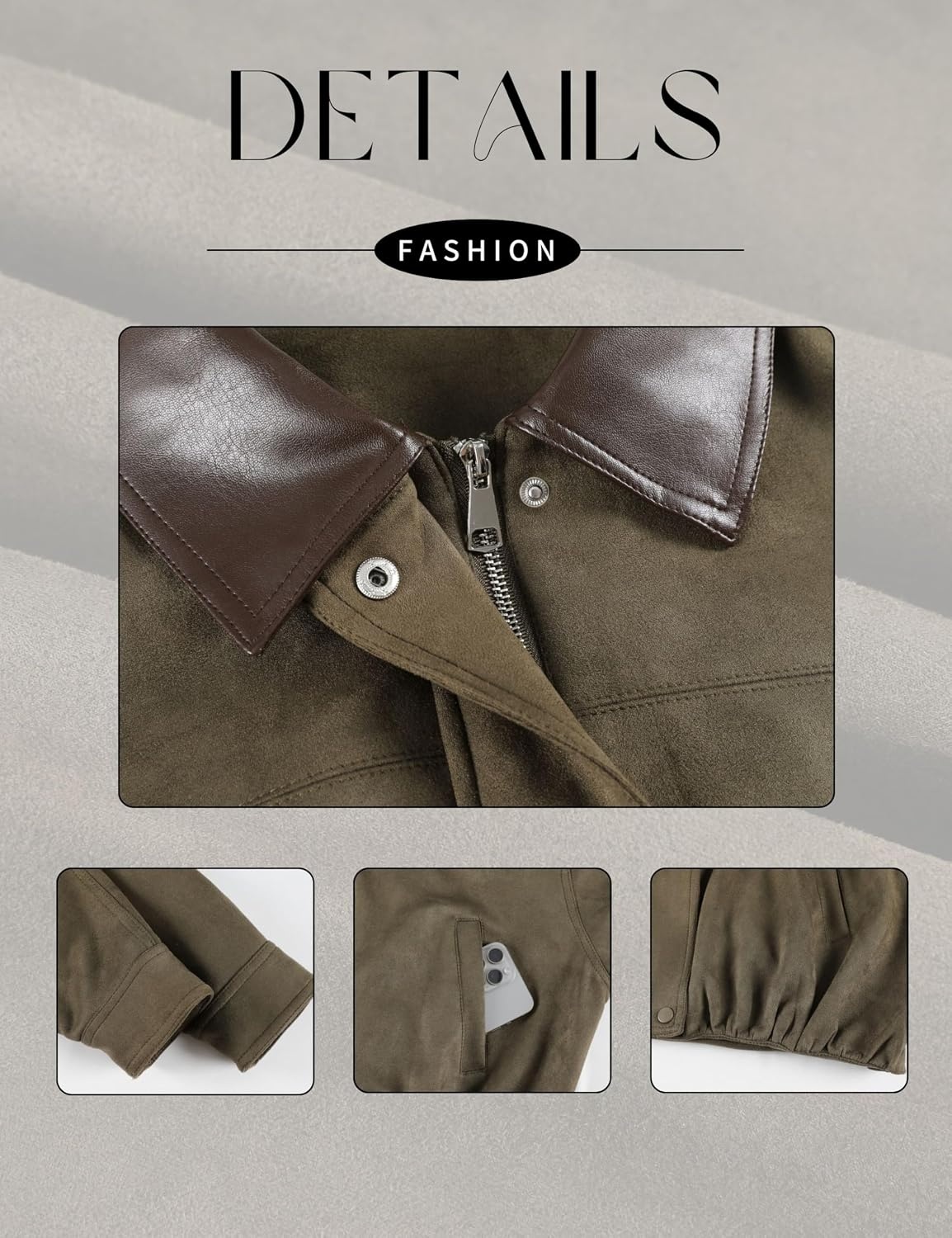 image:imageTanming Womens Faux Suede Leather Jackets Lapel Pilot CoatArmy Green