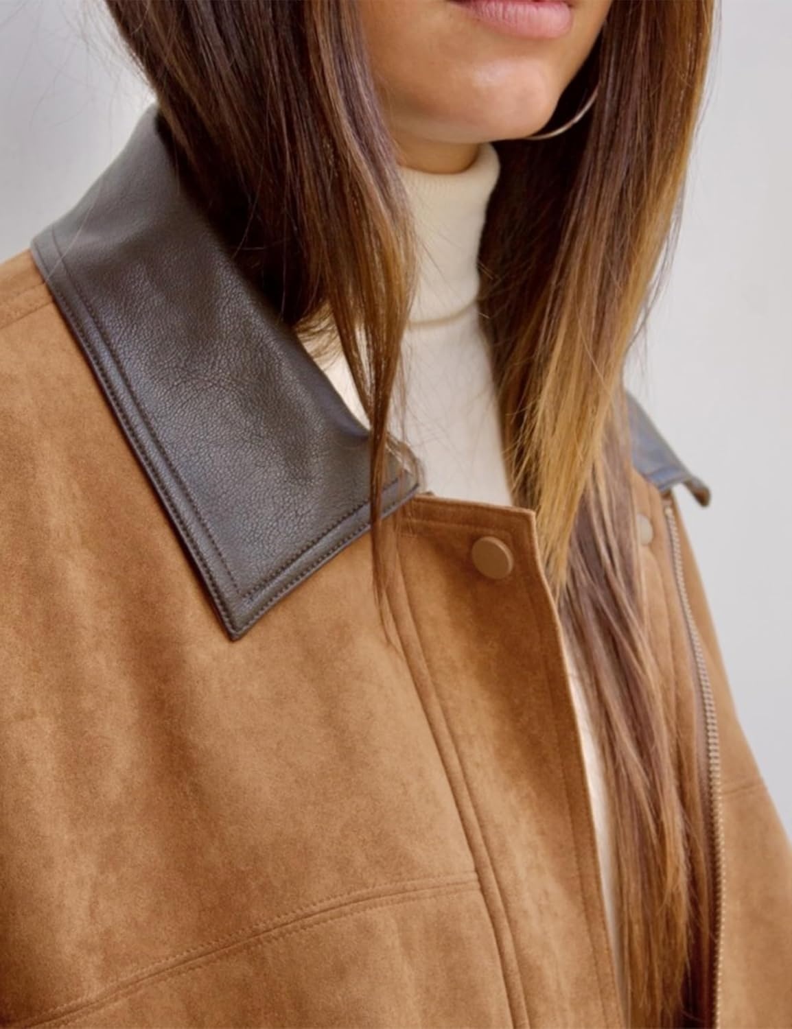 image:imageTanming Womens Faux Suede Leather Jackets Lapel Pilot CoatBrown