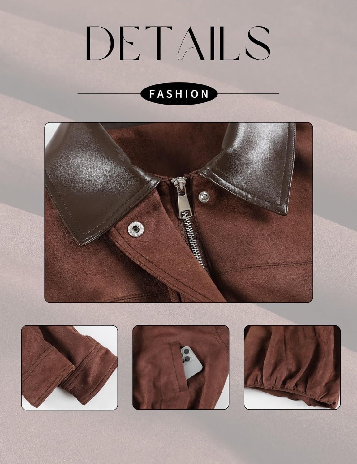 image:imageTanming Womens Faux Suede Leather Jackets Lapel Pilot CoatCoffee