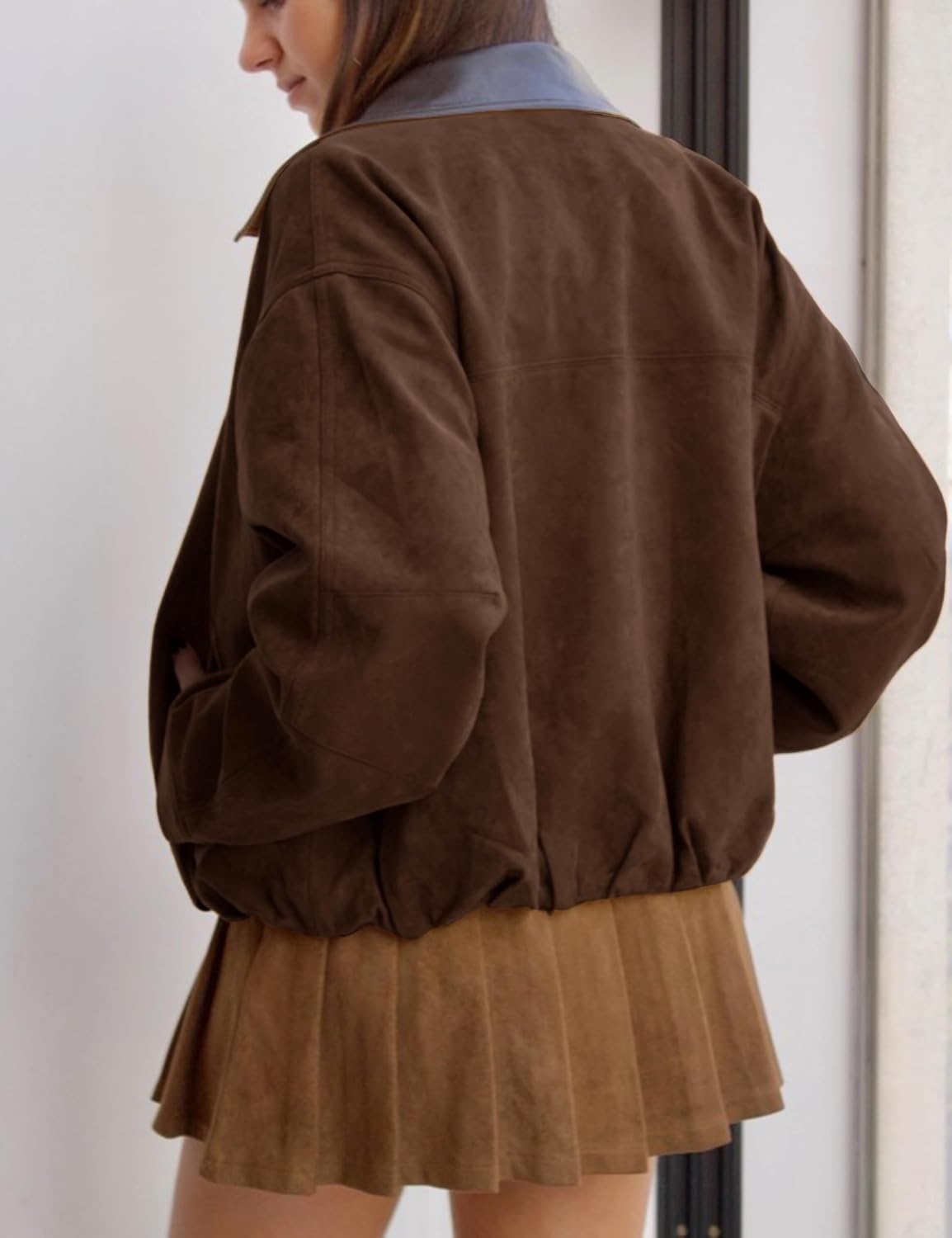 image:imageTanming Womens Faux Suede Leather Jackets Lapel Pilot CoatCoffee