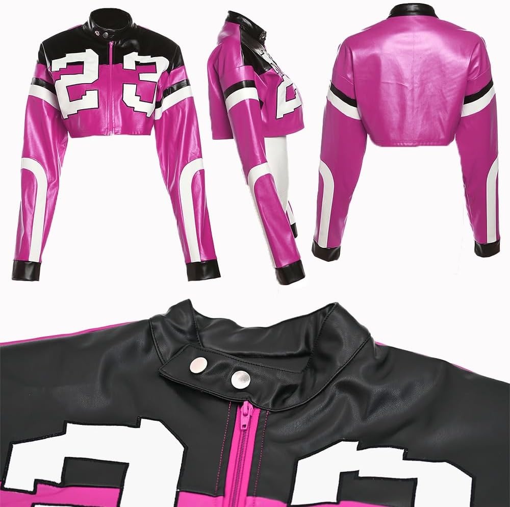image:imageVOIKERDR Leather Jacket Cropped Jacket Motorcycle Jacket Y2K Letter Bomber Jacket Women Faux Leather Jacket StreetwearTrose Red