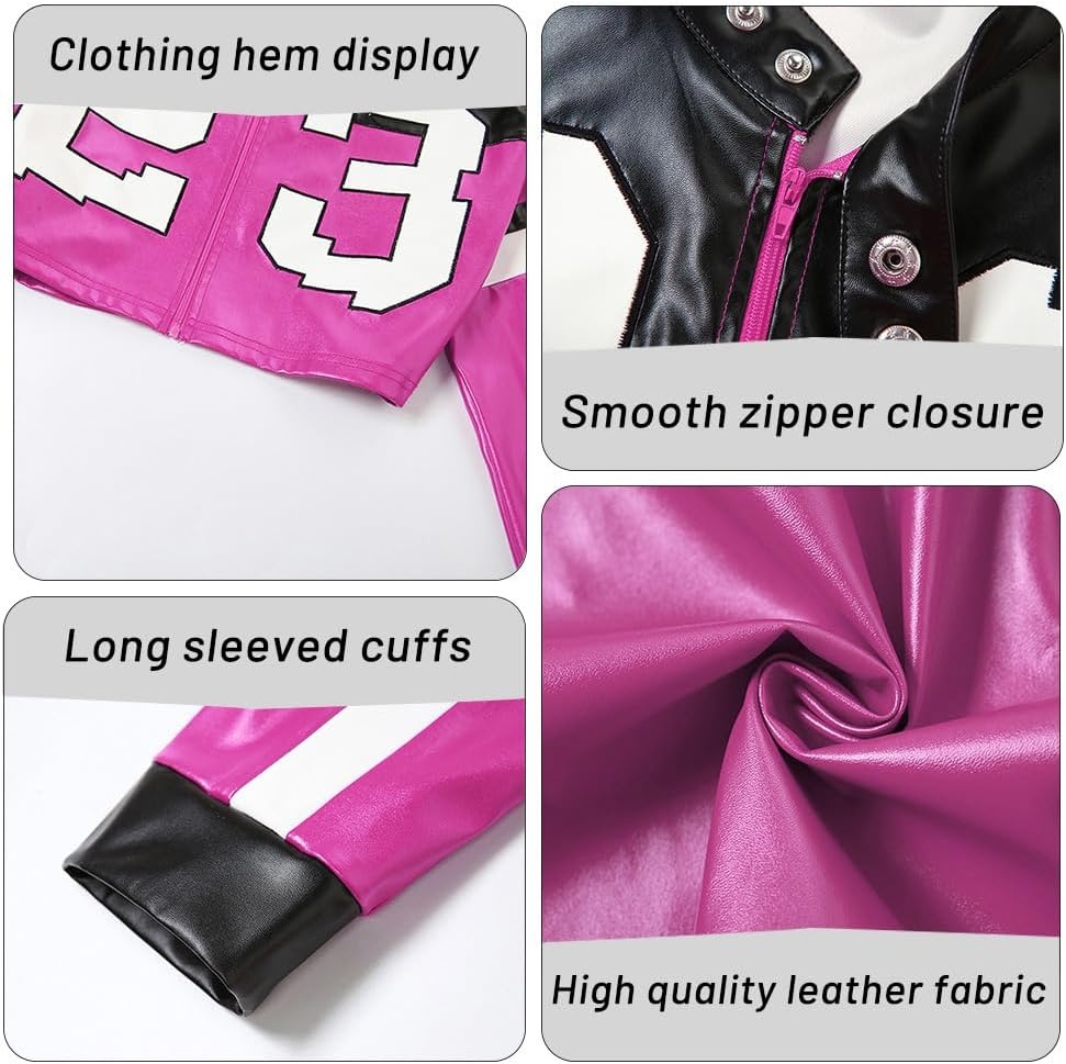 image:imageVOIKERDR Leather Jacket Cropped Jacket Motorcycle Jacket Y2K Letter Bomber Jacket Women Faux Leather Jacket StreetwearTrose Red