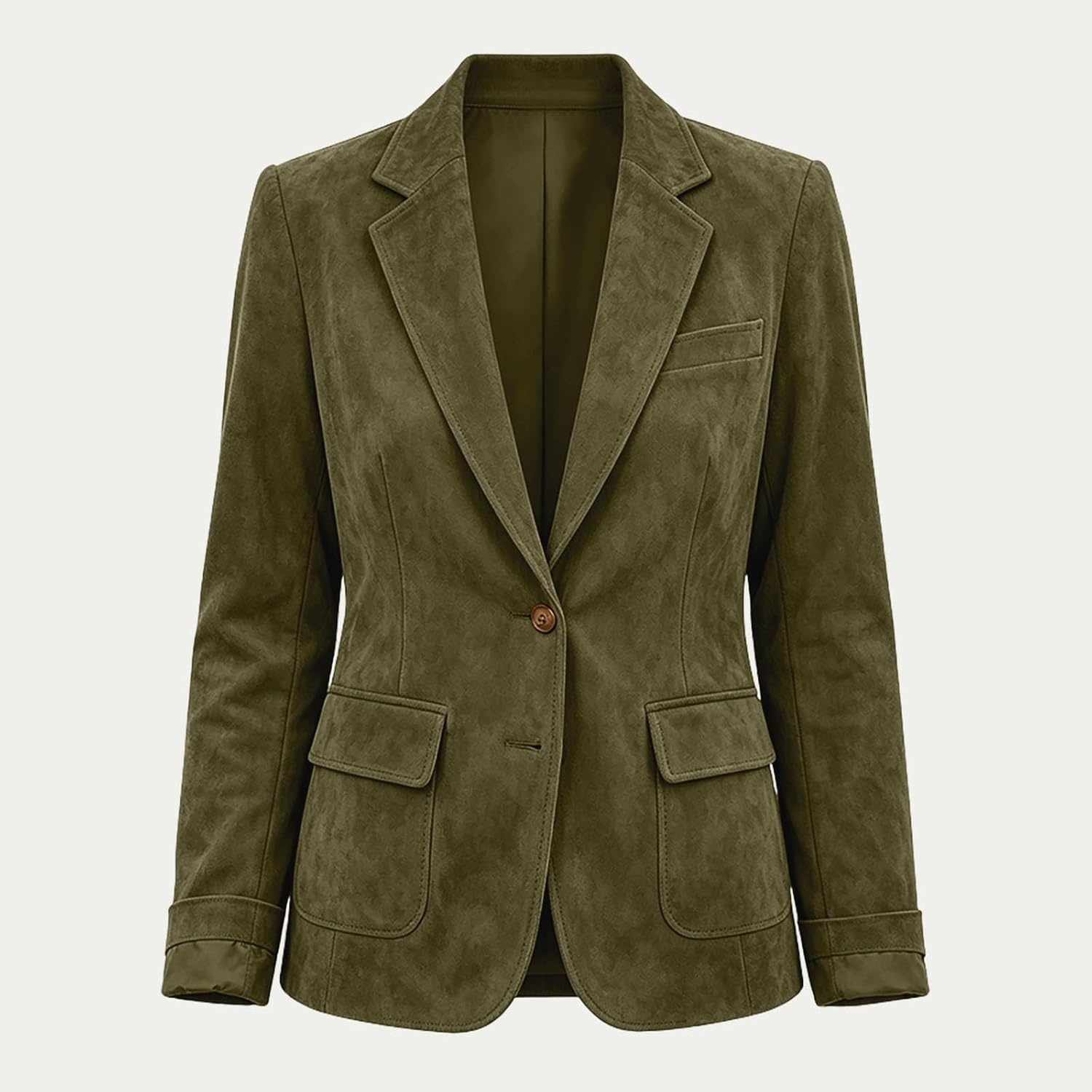 image:imageWomen Faux Suede Jacket Lapel Collar Long Sleeve Button Coat with PocketsArmy Green