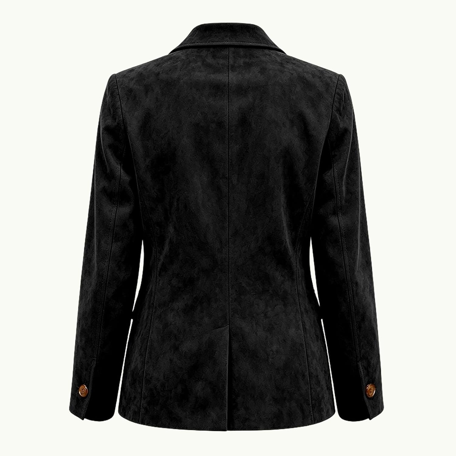 image:imageWomen Faux Suede Jacket Lapel Collar Long Sleeve Button Coat with PocketsBlack