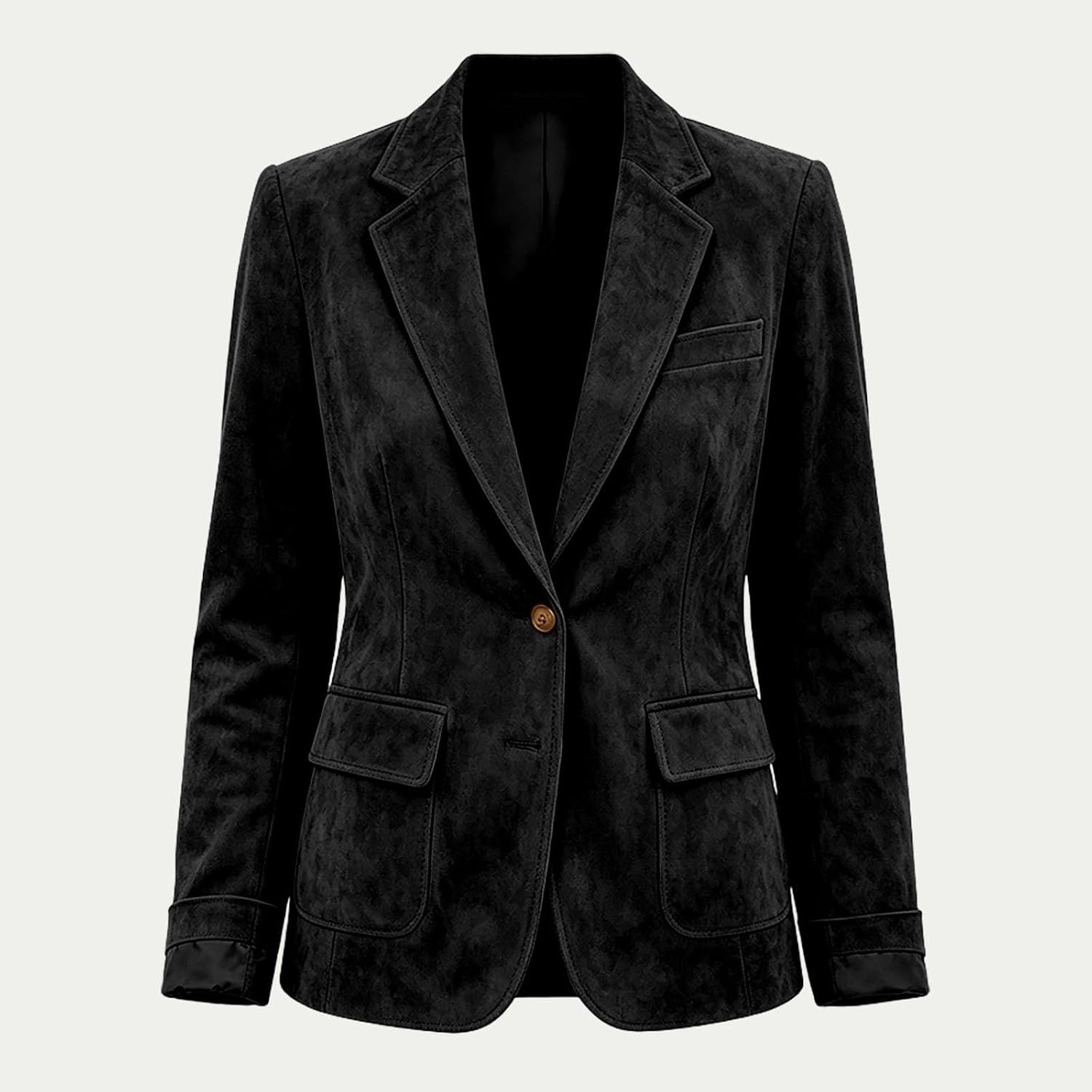 image:imageWomen Faux Suede Jacket Lapel Collar Long Sleeve Button Coat with PocketsBlack