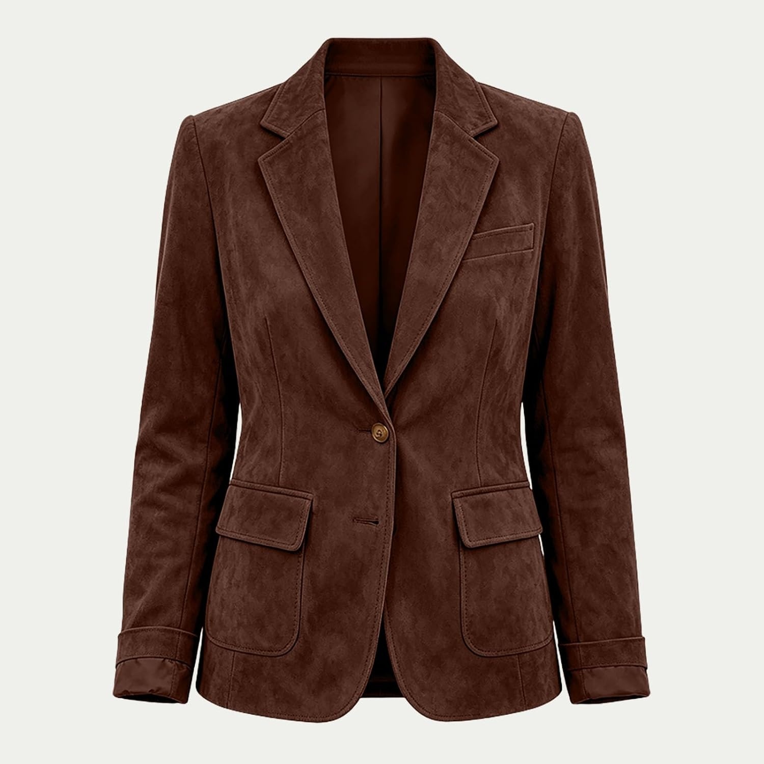 image:imageWomen Faux Suede Jacket Lapel Collar Long Sleeve Button Coat with PocketsBurgundy