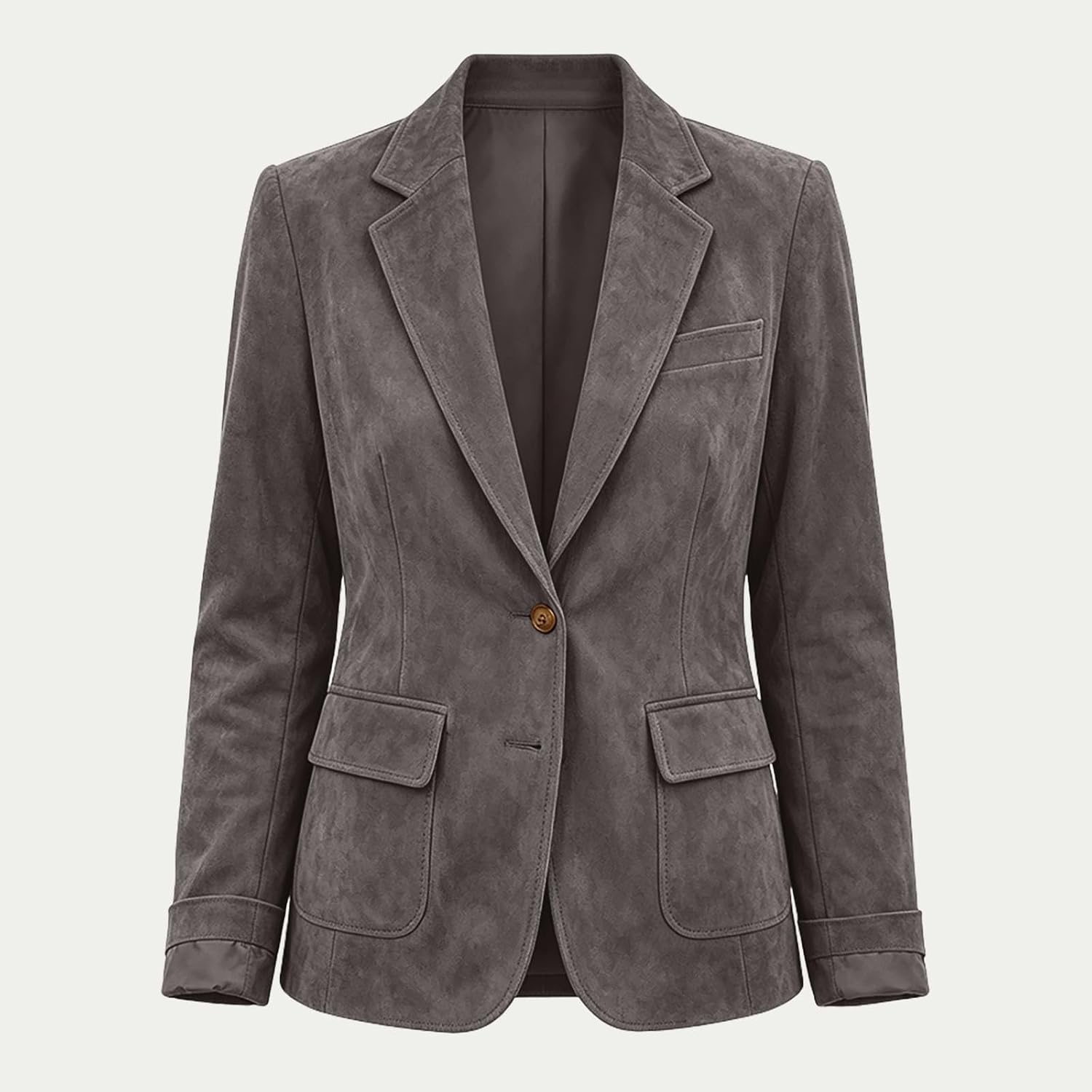 image:imageWomen Faux Suede Jacket Lapel Collar Long Sleeve Button Coat with PocketsGray