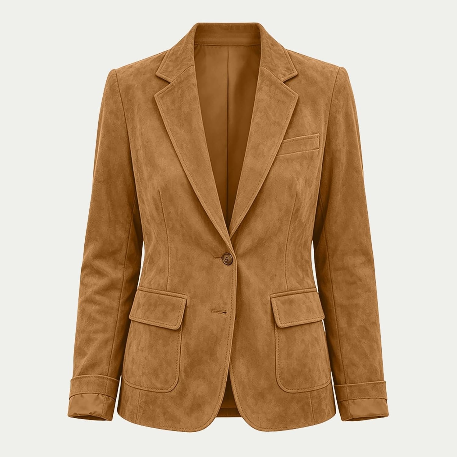 image:imageWomen Faux Suede Jacket Lapel Collar Long Sleeve Button Coat with PocketsKhaki