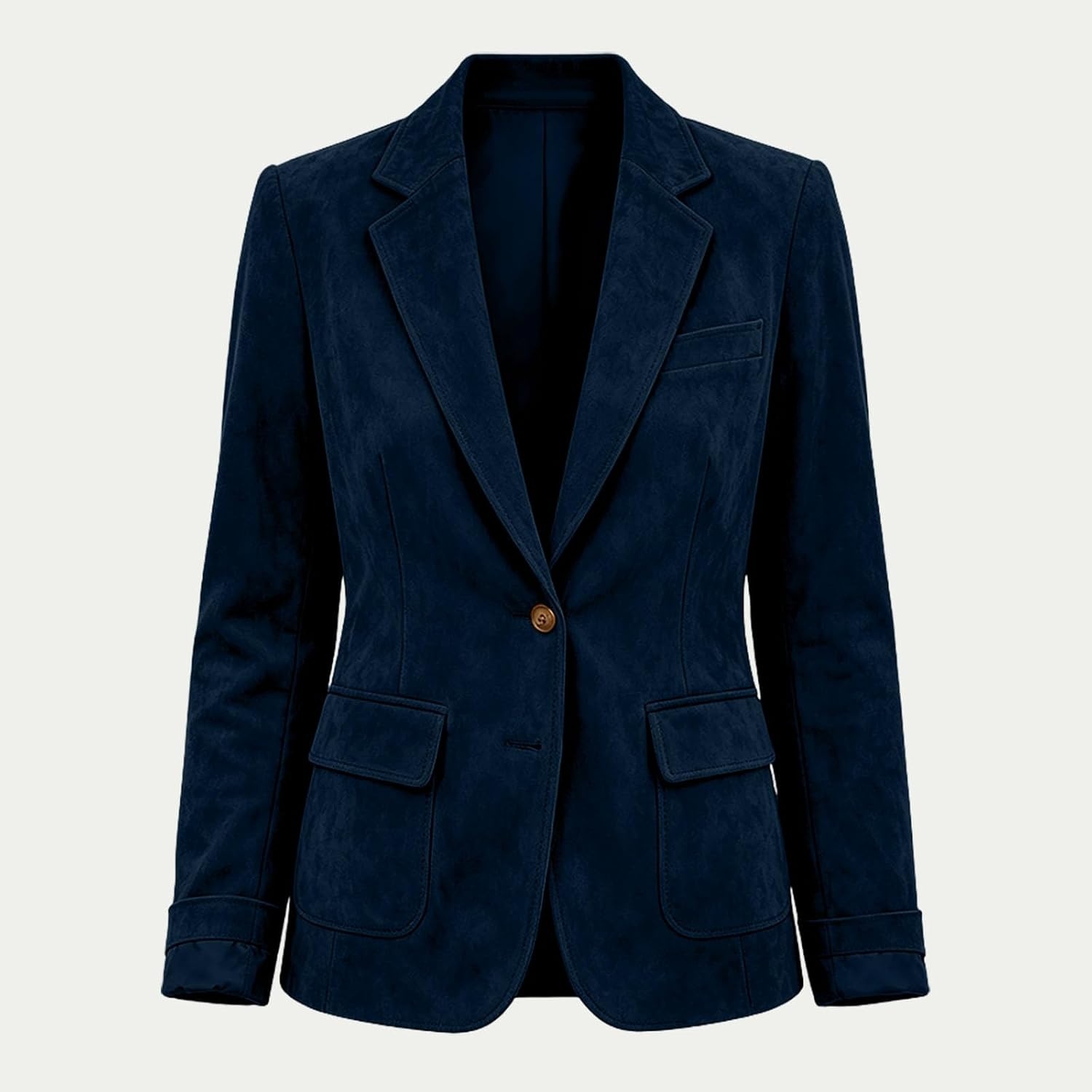 image:imageWomen Faux Suede Jacket Lapel Collar Long Sleeve Button Coat with PocketsNavy Blue
