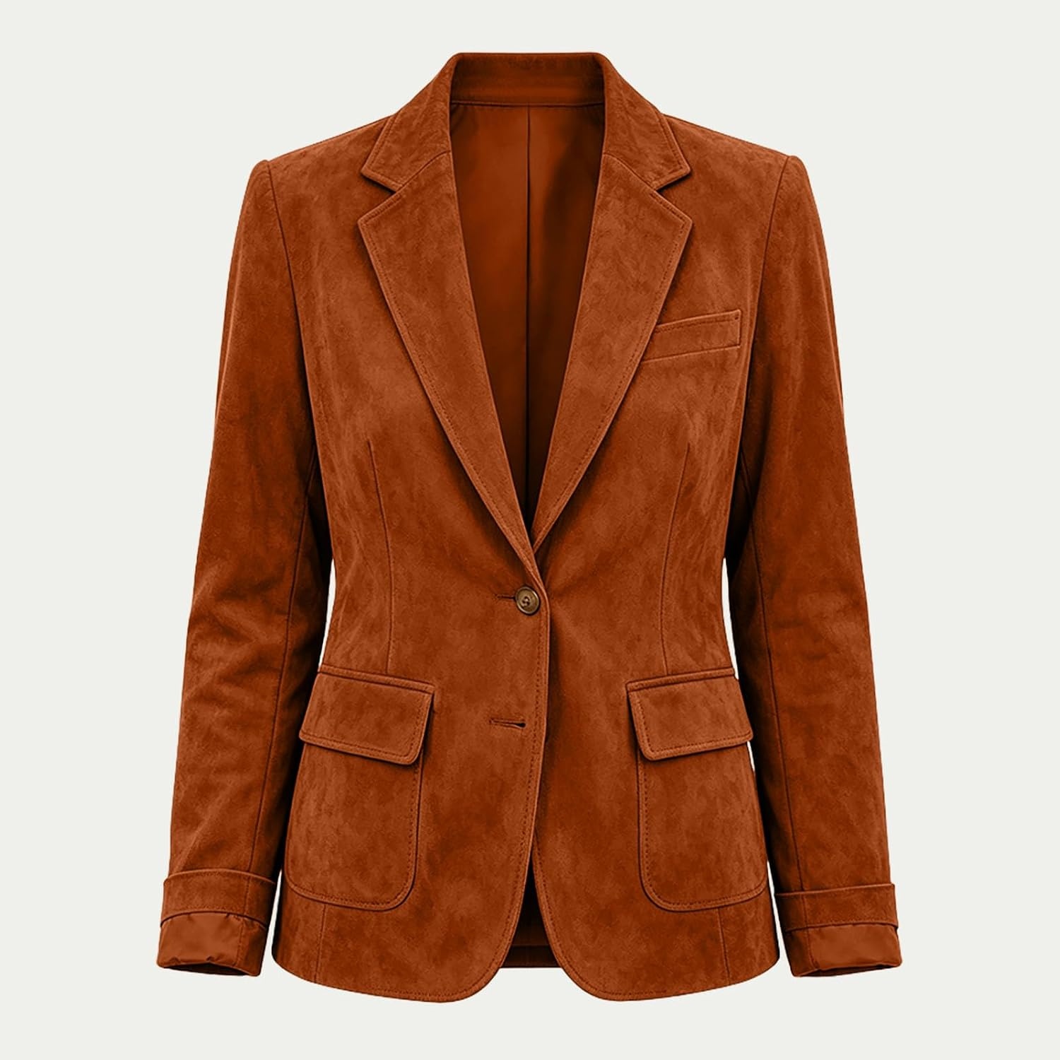 image:imageWomen Faux Suede Jacket Lapel Collar Long Sleeve Button Coat with PocketsOrange