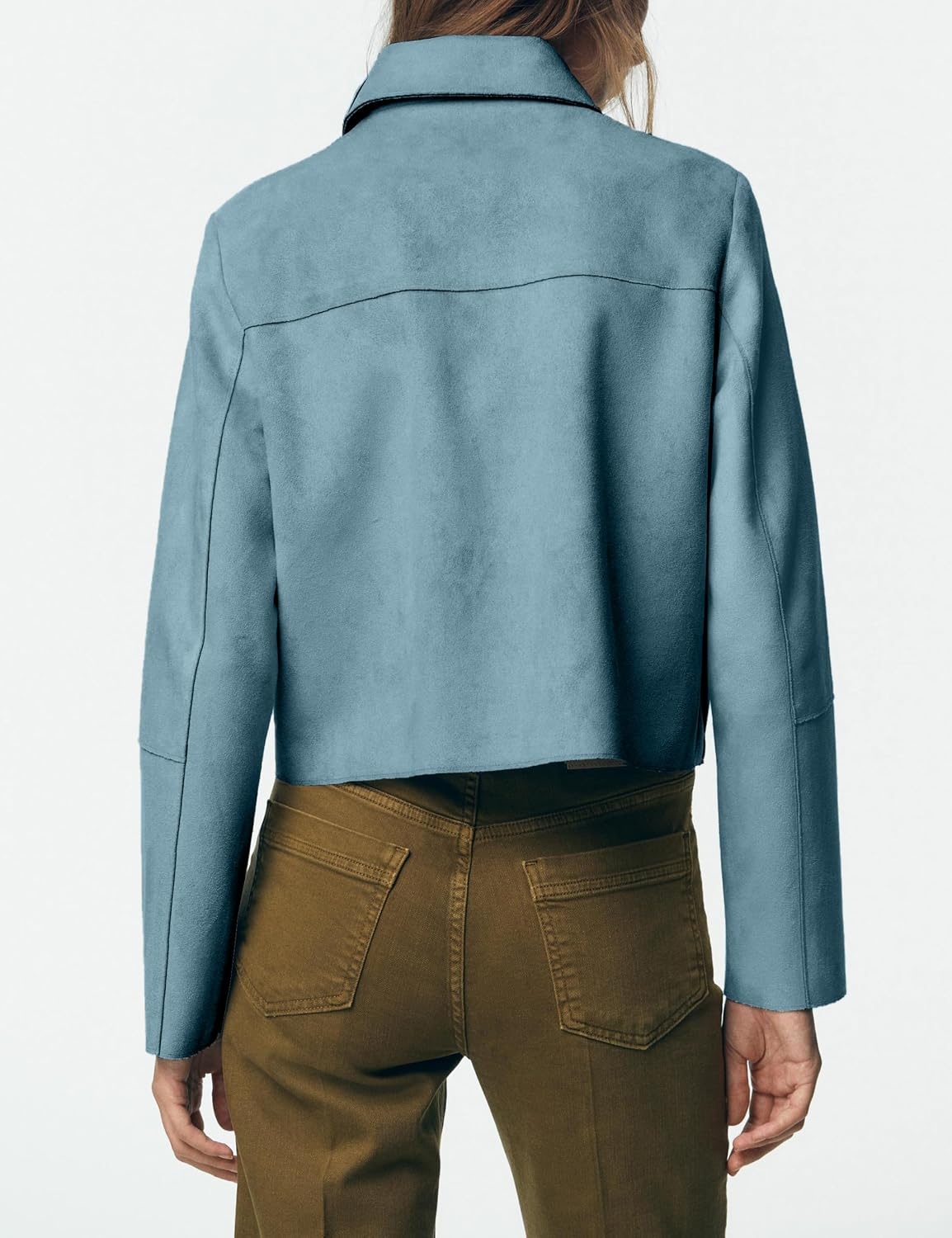 image:imageWomens Faux Suede Cropped Casual Button Down JacketBlue